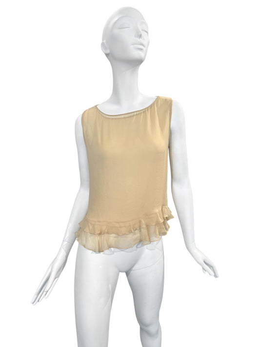 GUCCI SS1999 BY TOM FORD BEIGE SILK RUFFLES HEM TANK TOP