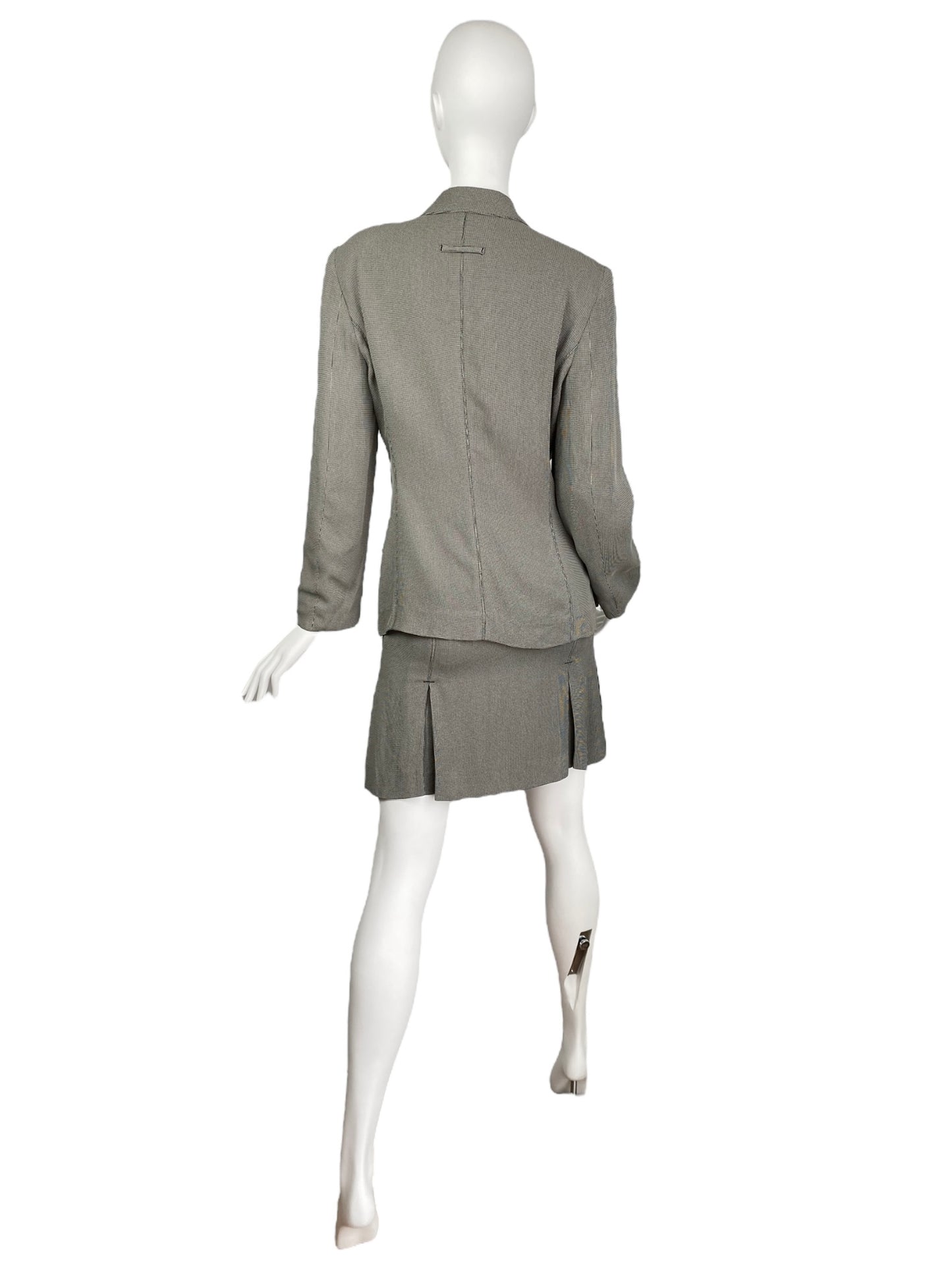 JEAN-PAUL GAULTIER 1980s LIGHT GREEN/GREY CHECKERED UTILITY POCKET SKIRT SUIT (BLAZER & SKIRT)