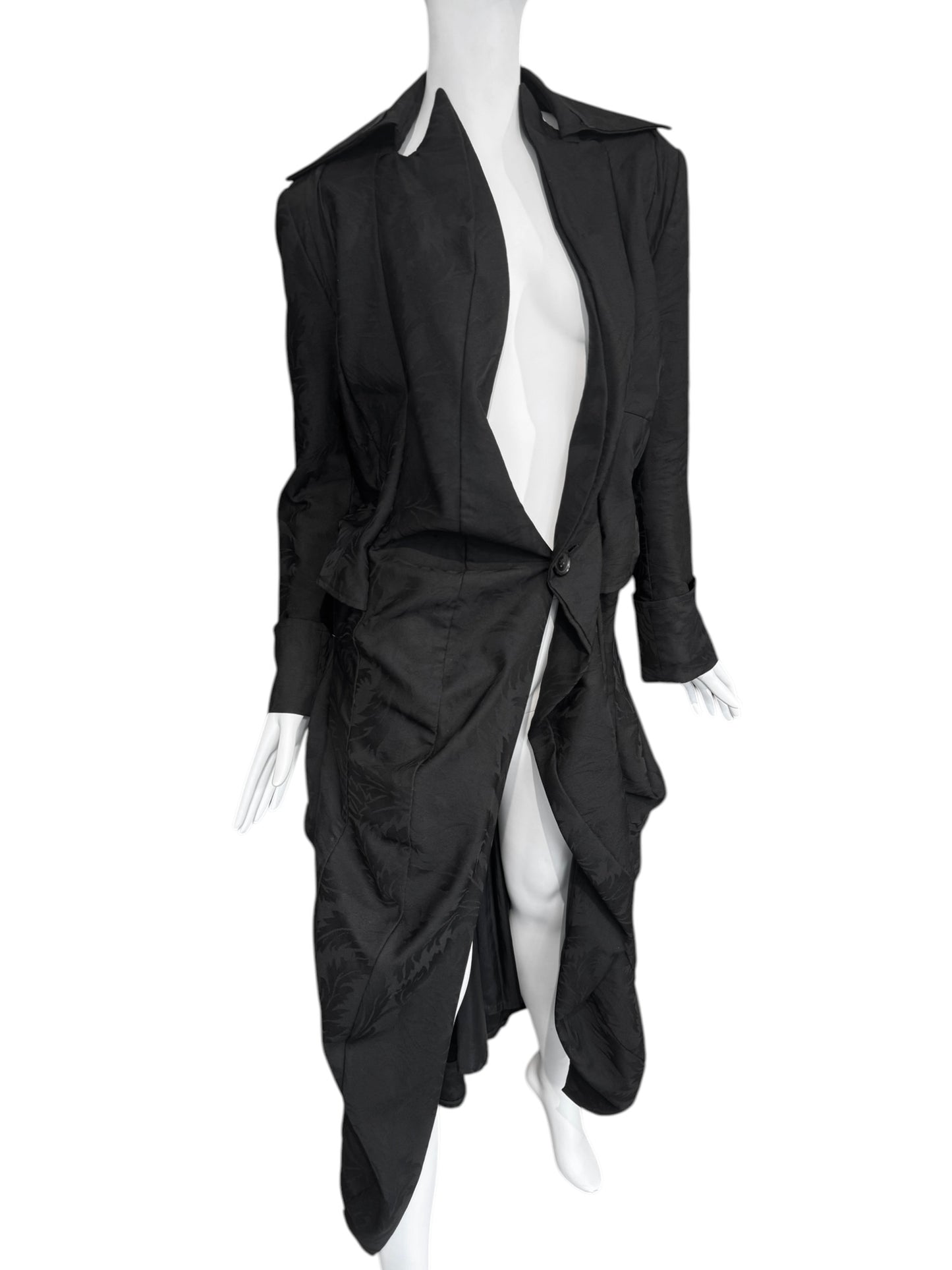 JUNYA WATANABE SS2007 BLACK WOOL JACQUARD VICTORIAN-INSPIRED COAT