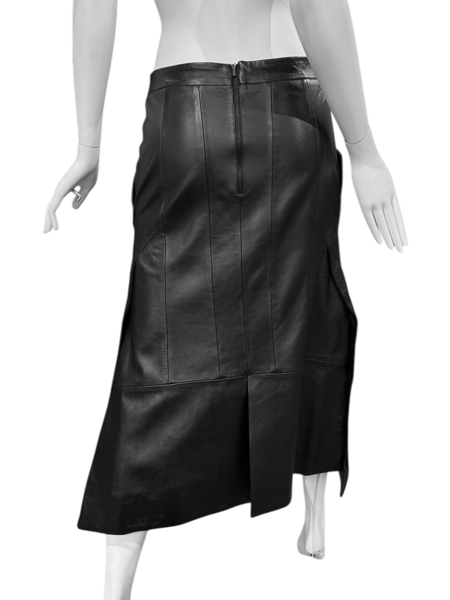 OLIVIER THEYSKENS SS2020 BLACK LEATHER MAXI SKIRT
