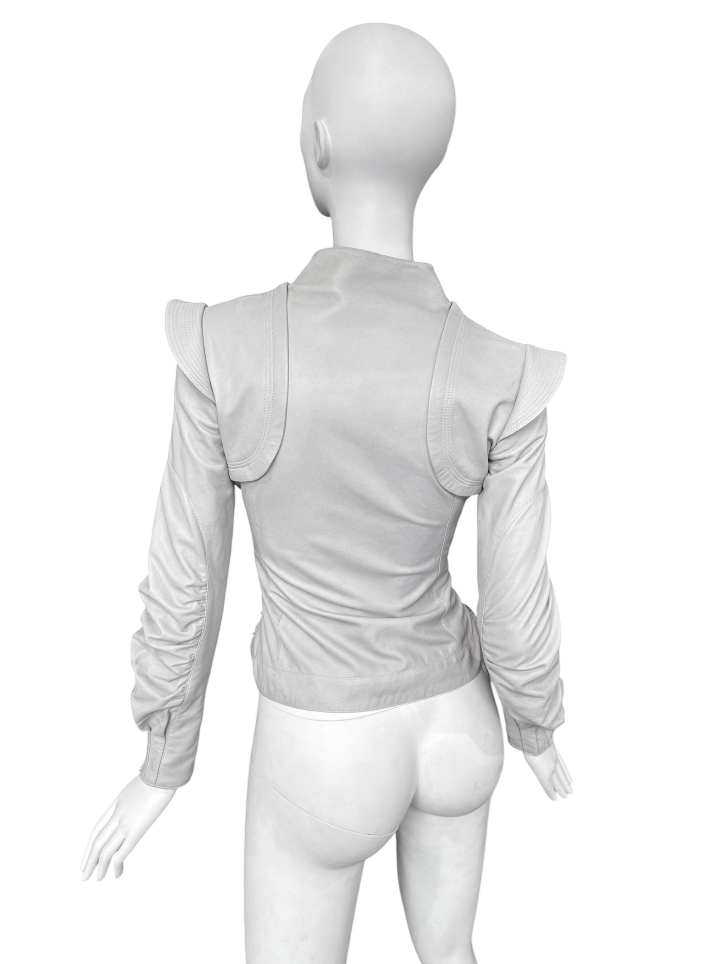 JITROIS 2000s GREY LEATHER LACE-UP JACKET