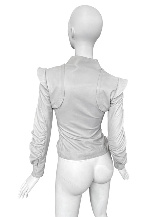 JITROIS 2000s GREY LEATHER LACE-UP JACKET