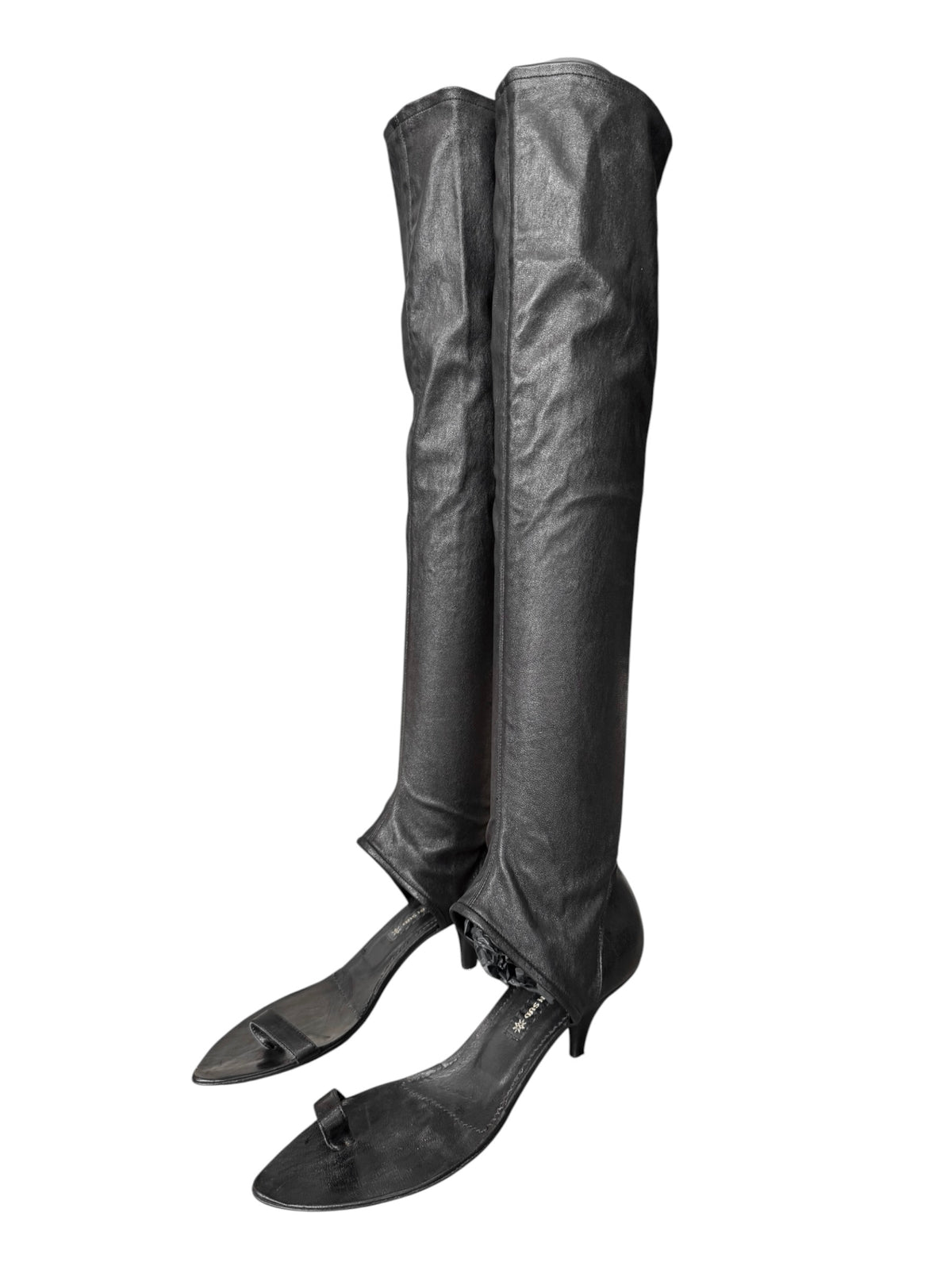 PLEIN SUD 2000s BLACK LEATHER OPEN BOOTS