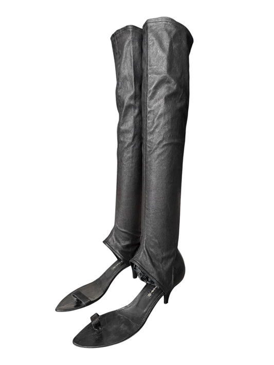 PLEIN SUD 2000s BLACK LEATHER OPEN BOOTS