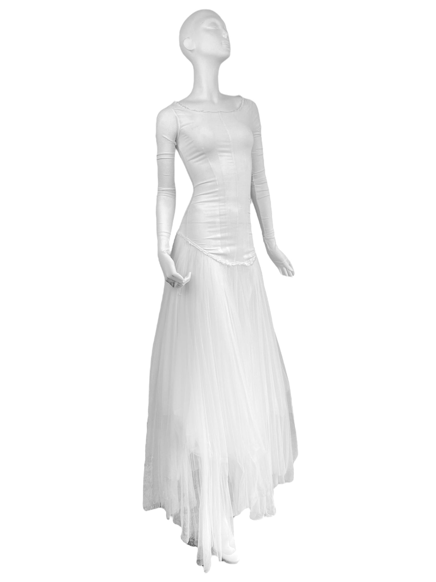 MARC LE BIHAN 2020s WHITE SILK BALLERINA BRIDAL MAXI DRESS