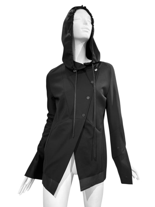 ILARIA NISTRI 2010s BLACK ASYMMETRICAL HOODED JACKET