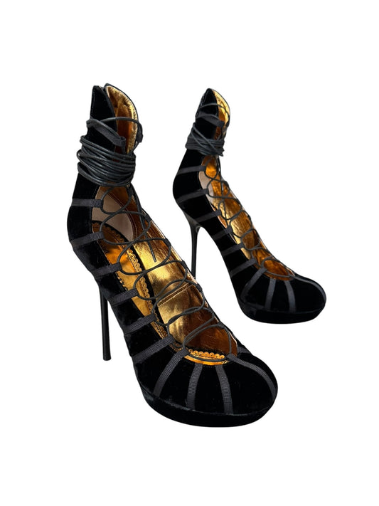 JOHN GALLIANO FW2009 BLACK VELVET LACE-UP HEELS