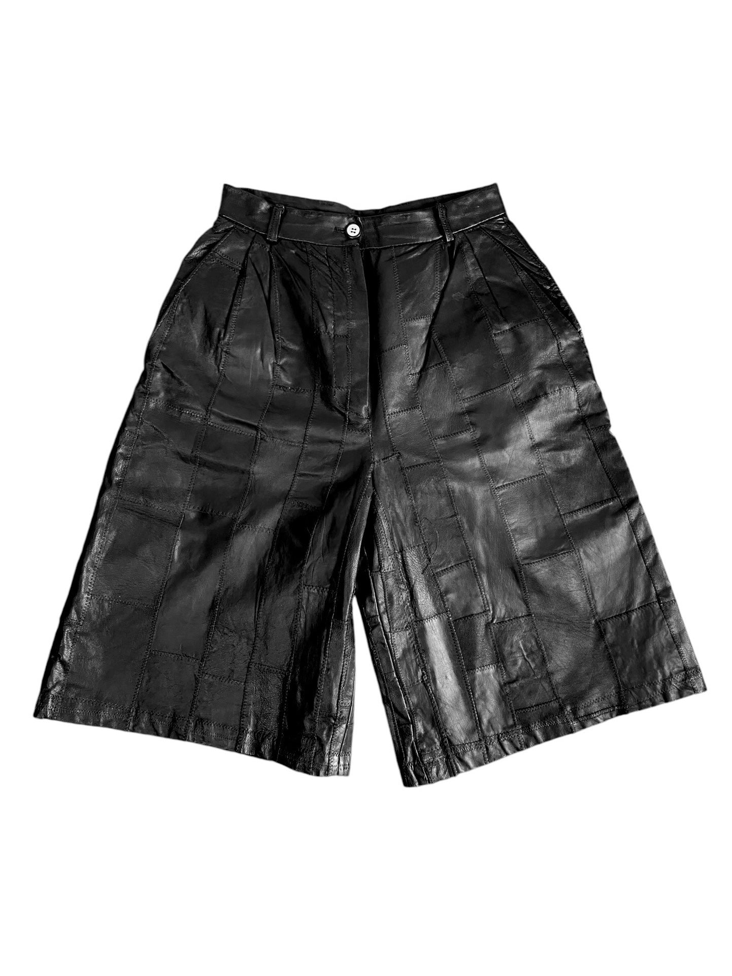 1990s BLACK LEATHER PATCHWORK SHORTS