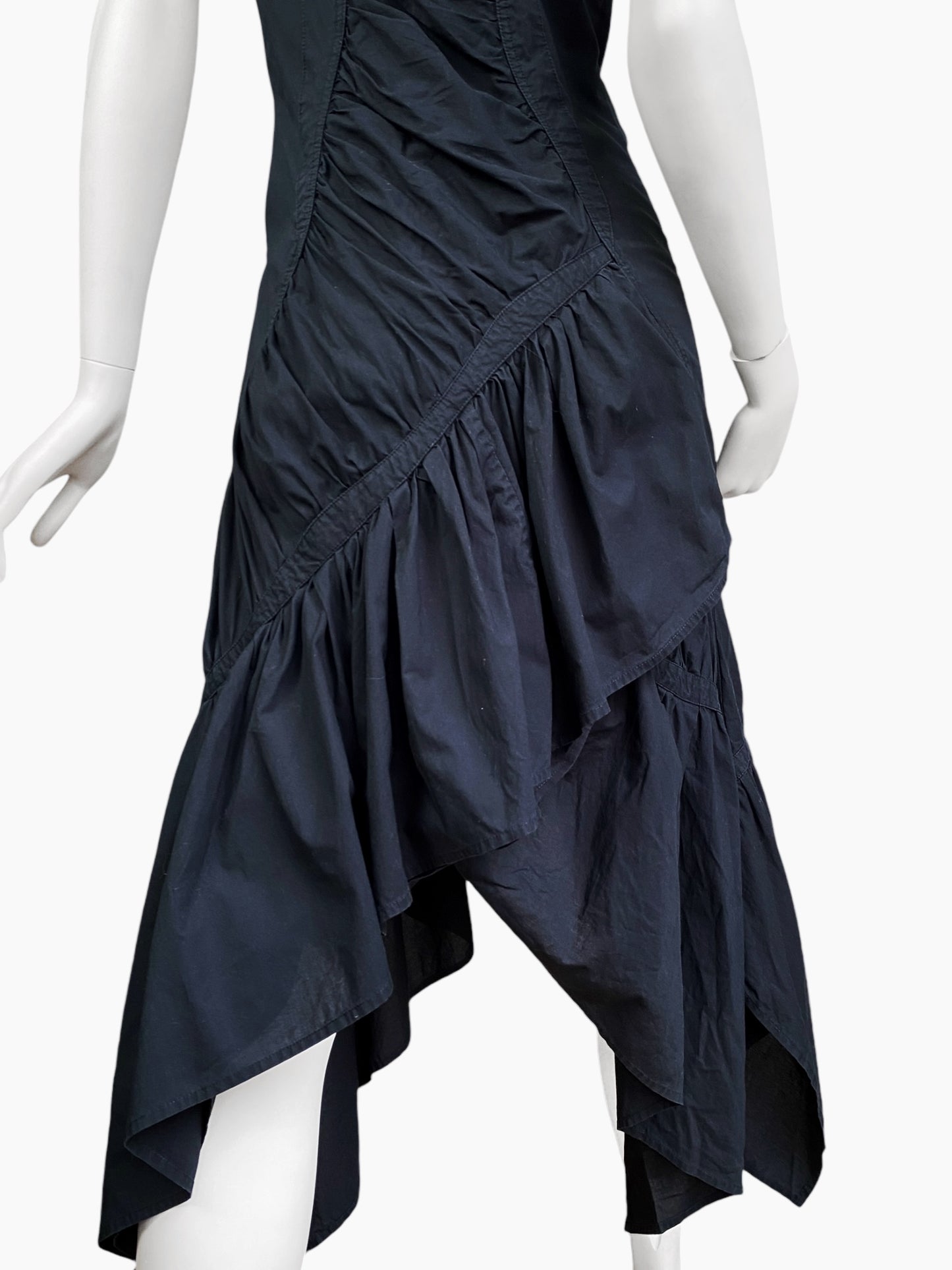 ISSEY MIYAKE FW2005 BY NAOKI TAKIZAWA NAVY BLUE ASYMMETRICAL GATHERED MIDI DRESS