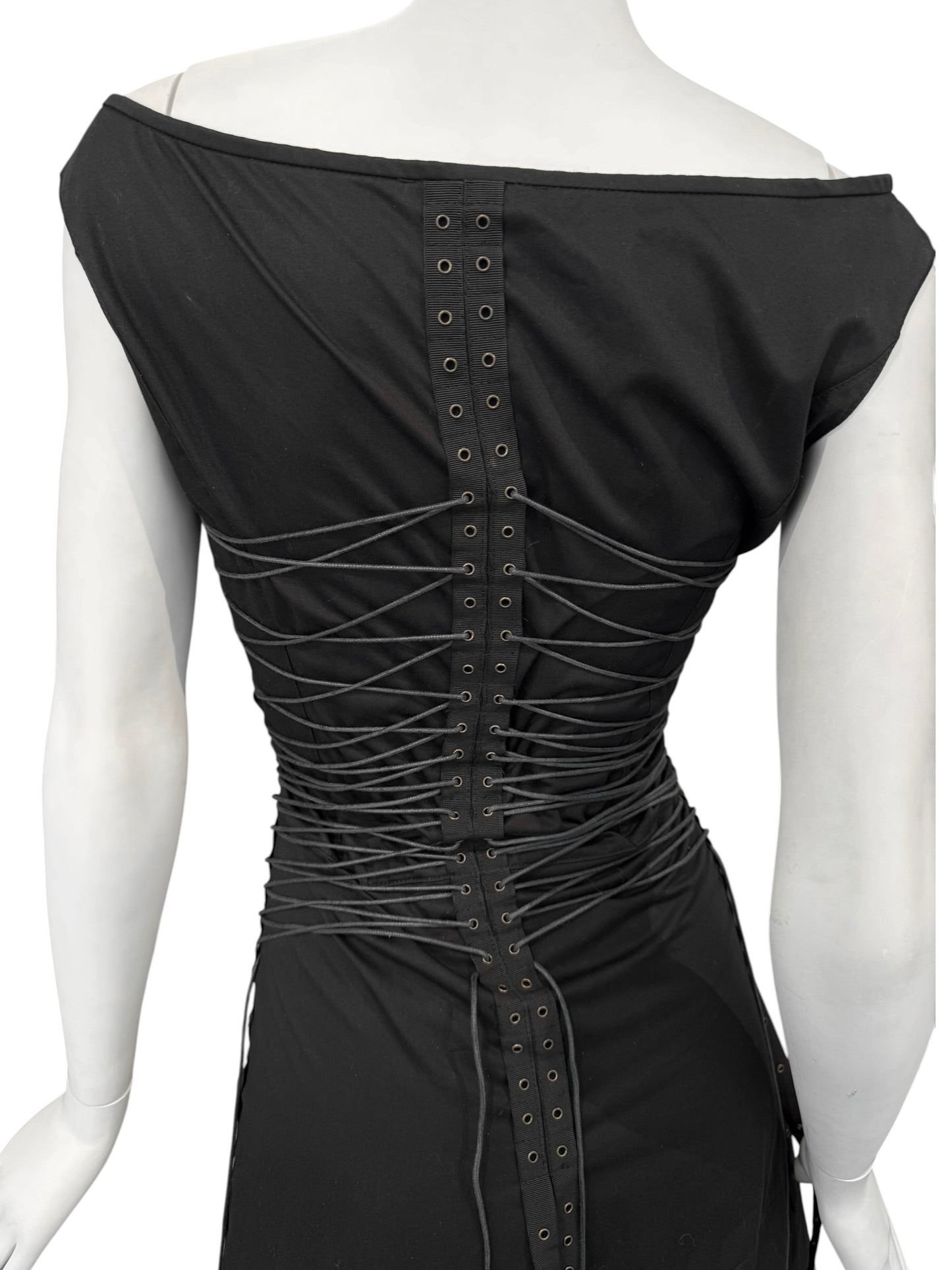 PLEIN SUD SS2003 BLACK LACE-UP BONDAGE MIDI DRESS