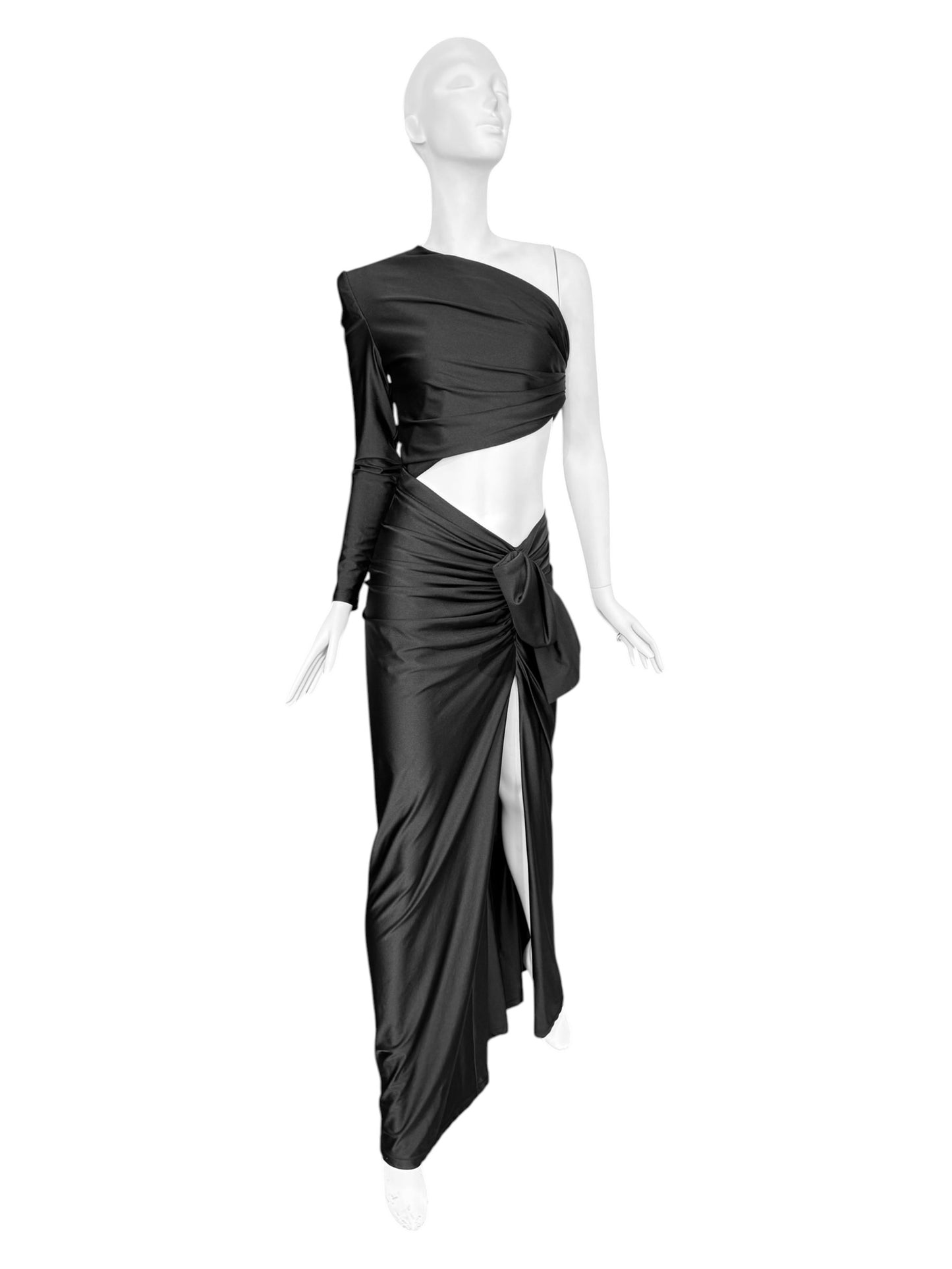 SAINT LAURENT SS2022 BY ANTHONY VACCARELLO BLACK ASYMMETRICAL CUT OUT MAXI DRESS