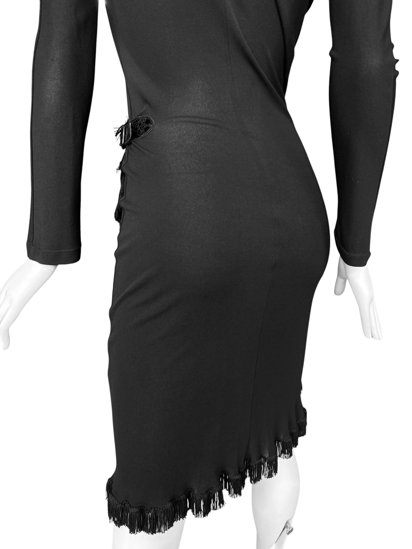 JEAN PAUL GAULTIER 2000s BLACK FRINGES HOODED MIDI DRESS