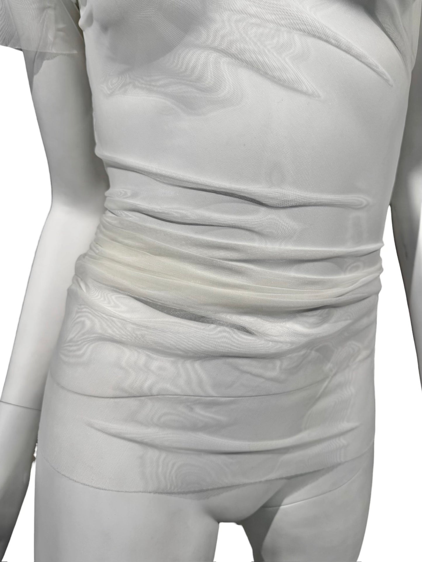 MAISON MARGIELA SS2021 BY JOHN GALLIANO SS2021 WHITE MESH ASYMMETRICAL TOP