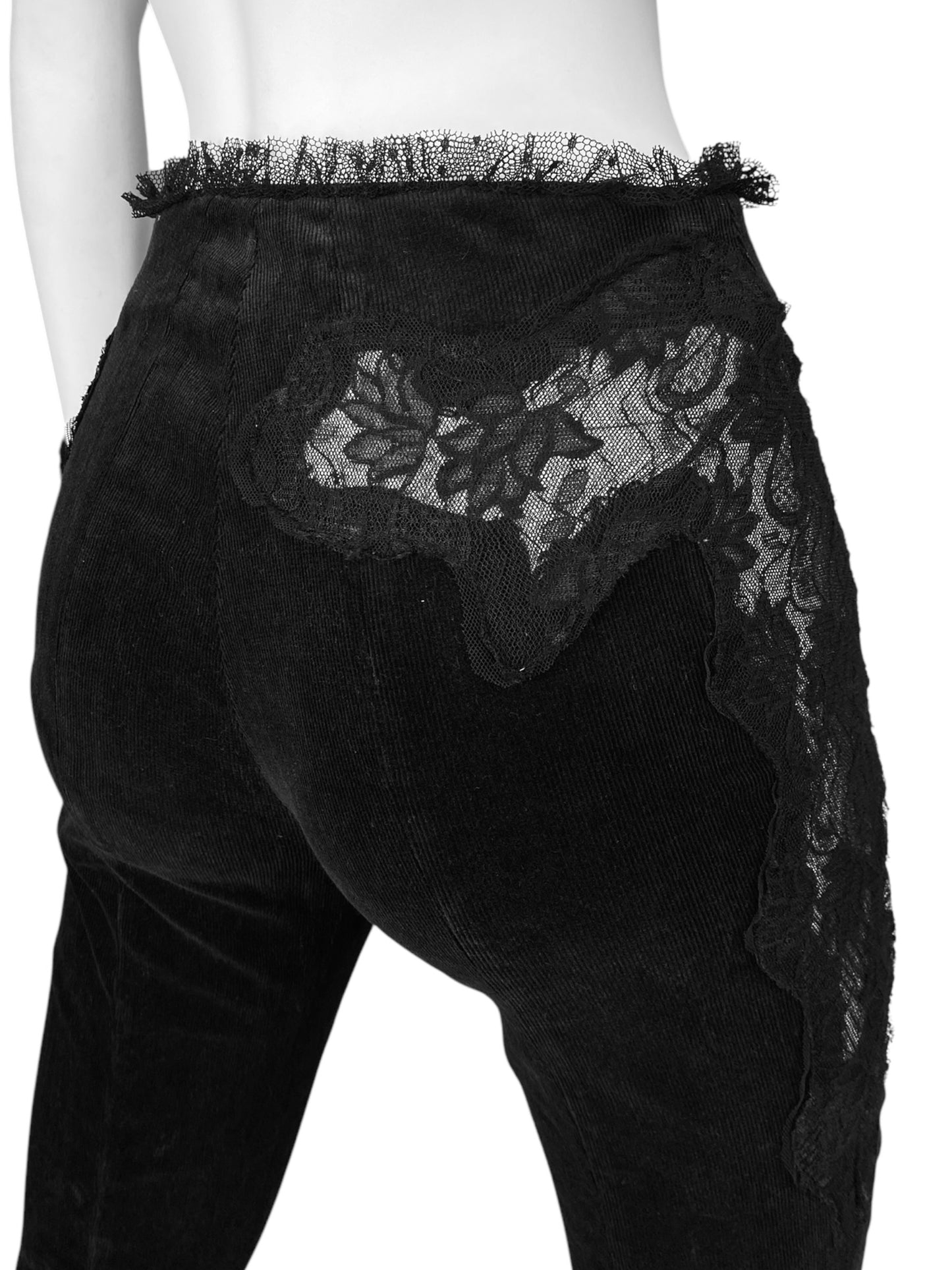 ALEXANDER MCQUEEN C.1995-1996 BLACK CORDUROY LACE INSERTS PANTS