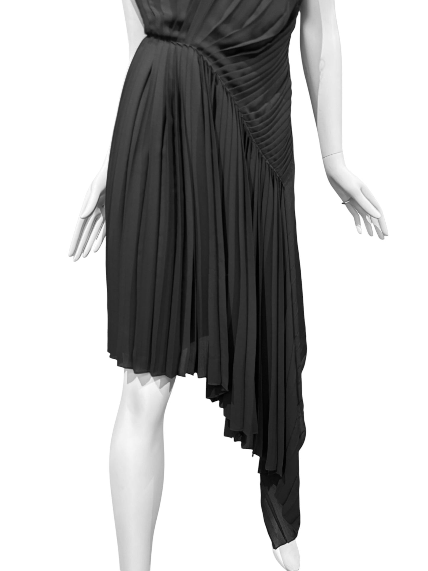 MAISON MARGIELA 2010s BY JOHN GALLIANO BLACK ASYMMETRICAL PLEATED DRESS
