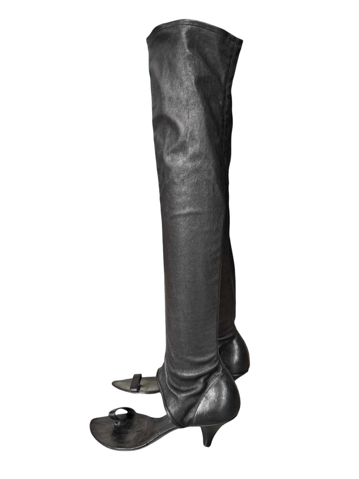 PLEIN SUD 2000s BLACK LEATHER OPEN BOOTS