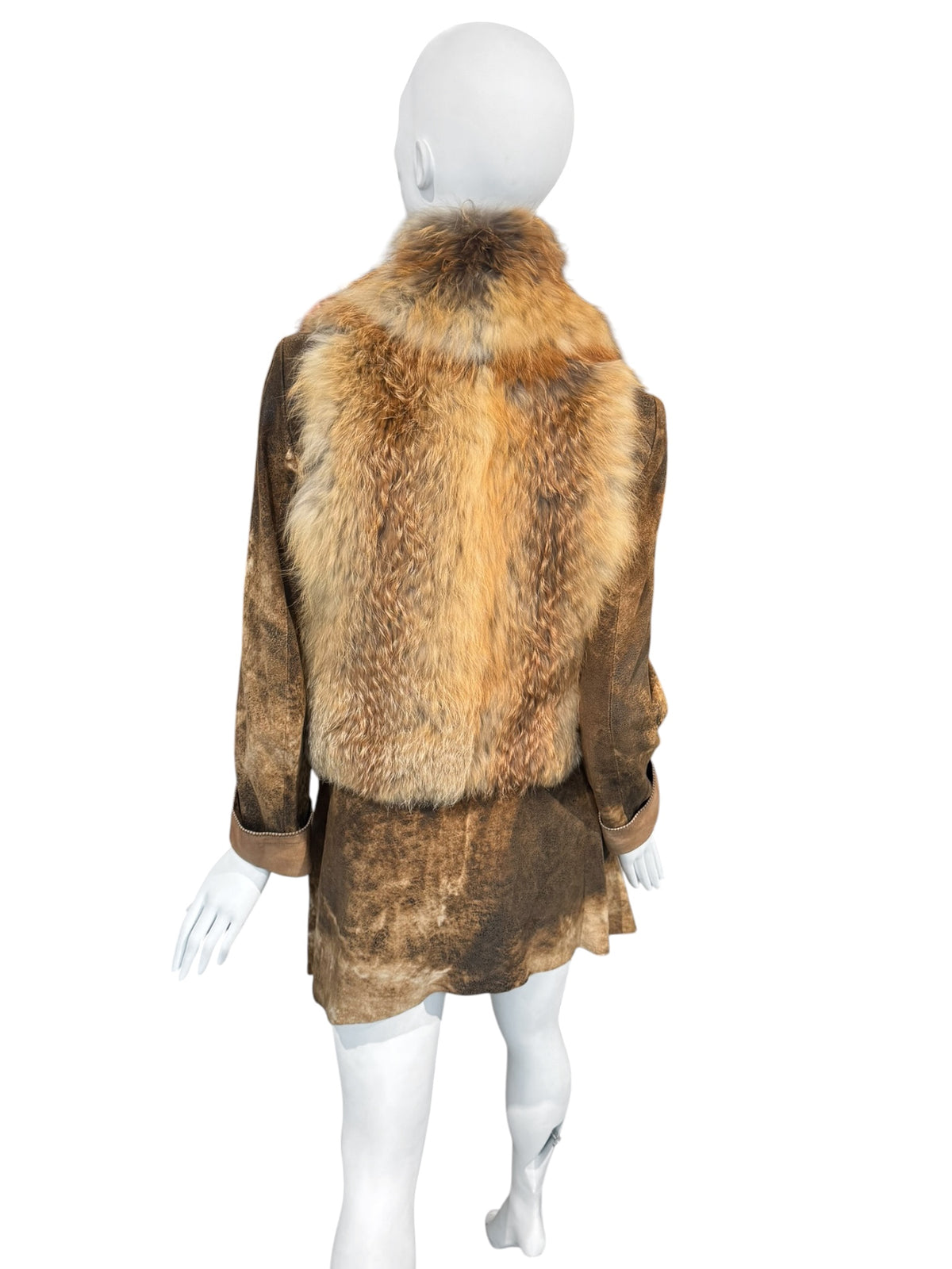PLEIN SUD JEANIUS FW2011 BROWN LEATHER & FUR 2P. COAT
