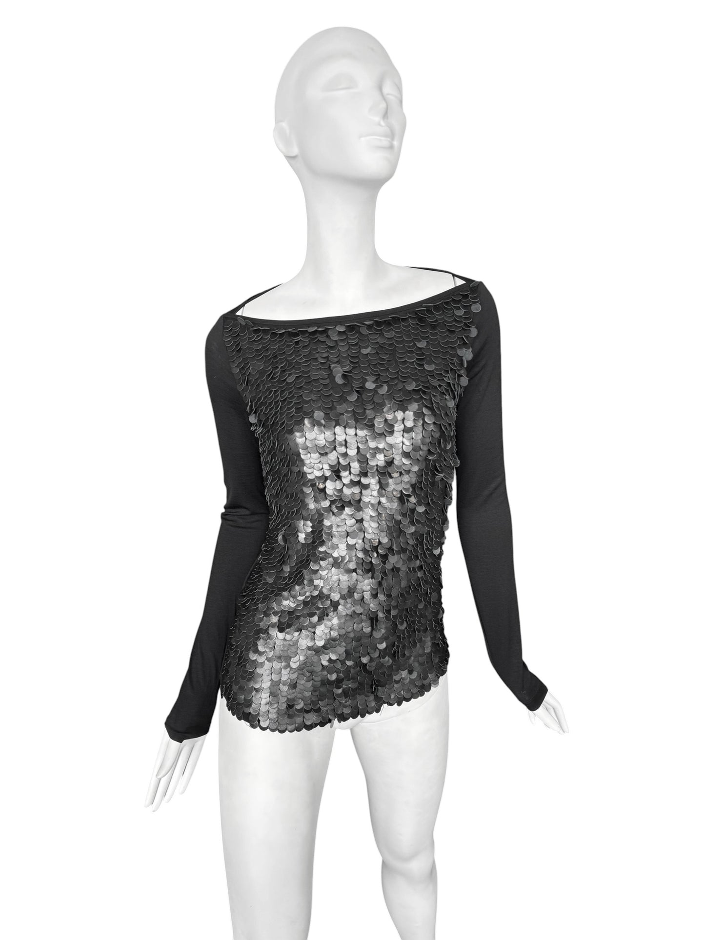 PLEIN SUD FW2001 BLACK LEATHER EMBROIDERED TOP