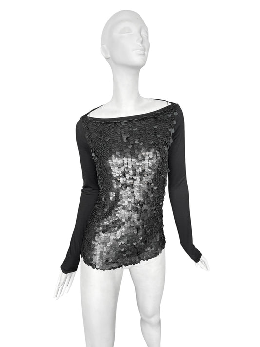 PLEIN SUD FW2001 BLACK LEATHER EMBROIDERED TOP