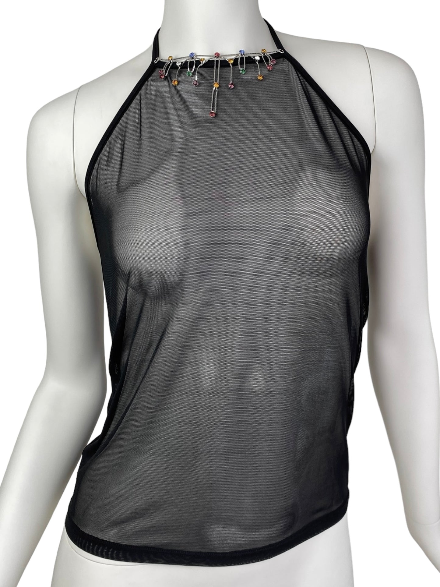 2000s BLACK MESH NECKLACE HALTERNECK TOP