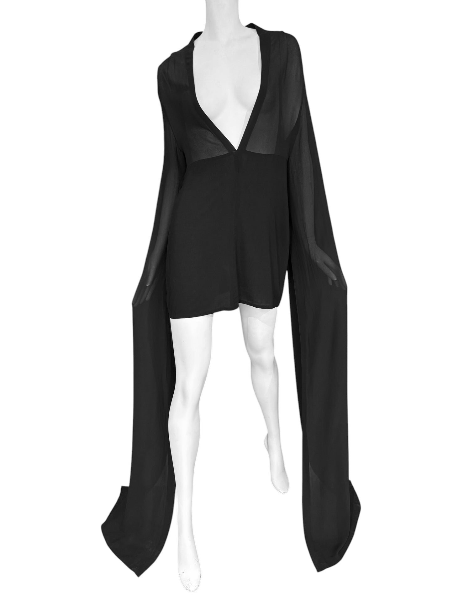 ANN DEMEULEMEESTER SS2013 BLACK SILK MAXI SLEEVES MINI DRESS