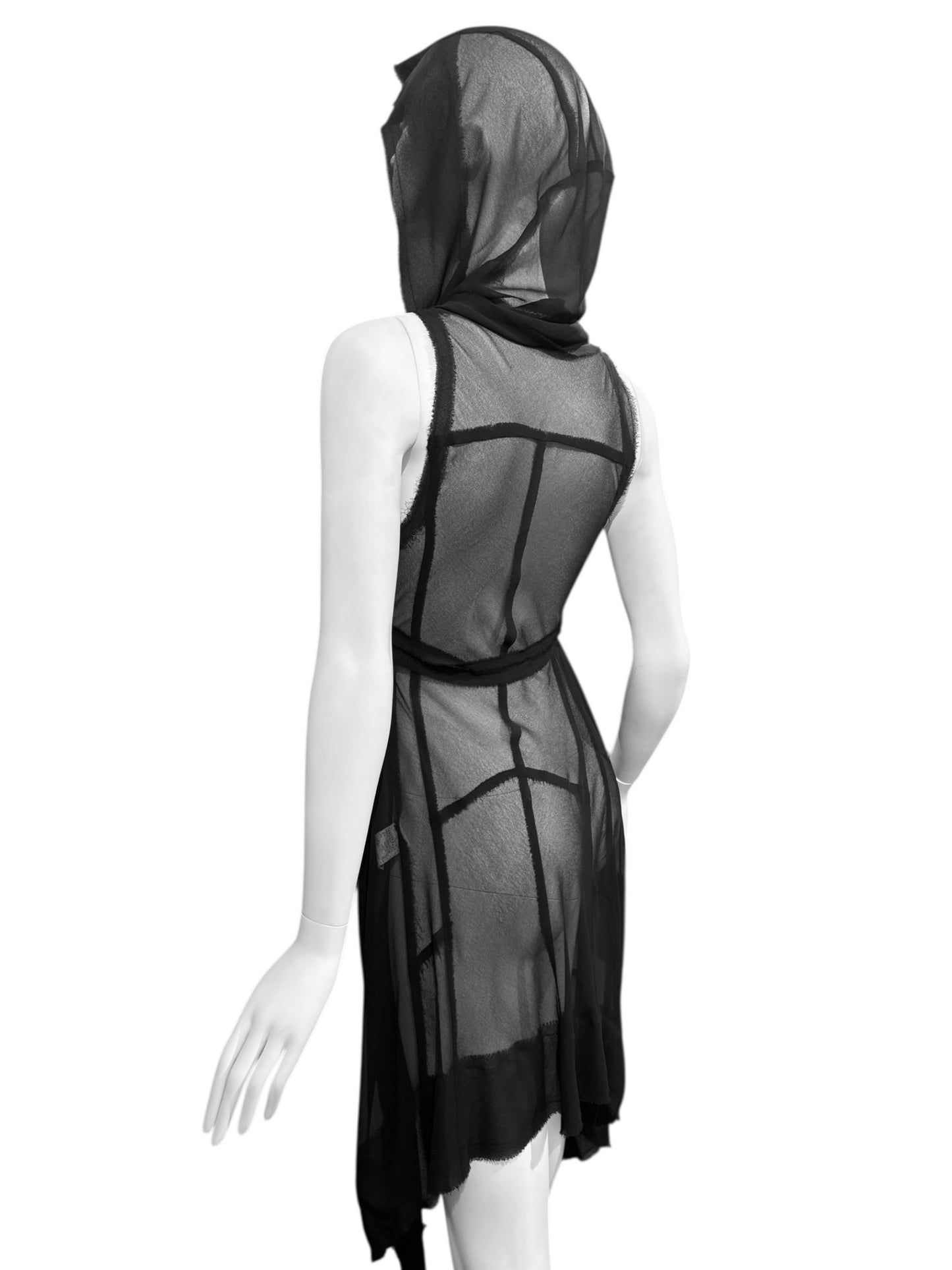 PARKCHOONMOO 2010s BLACK SHEER HOODED TOP