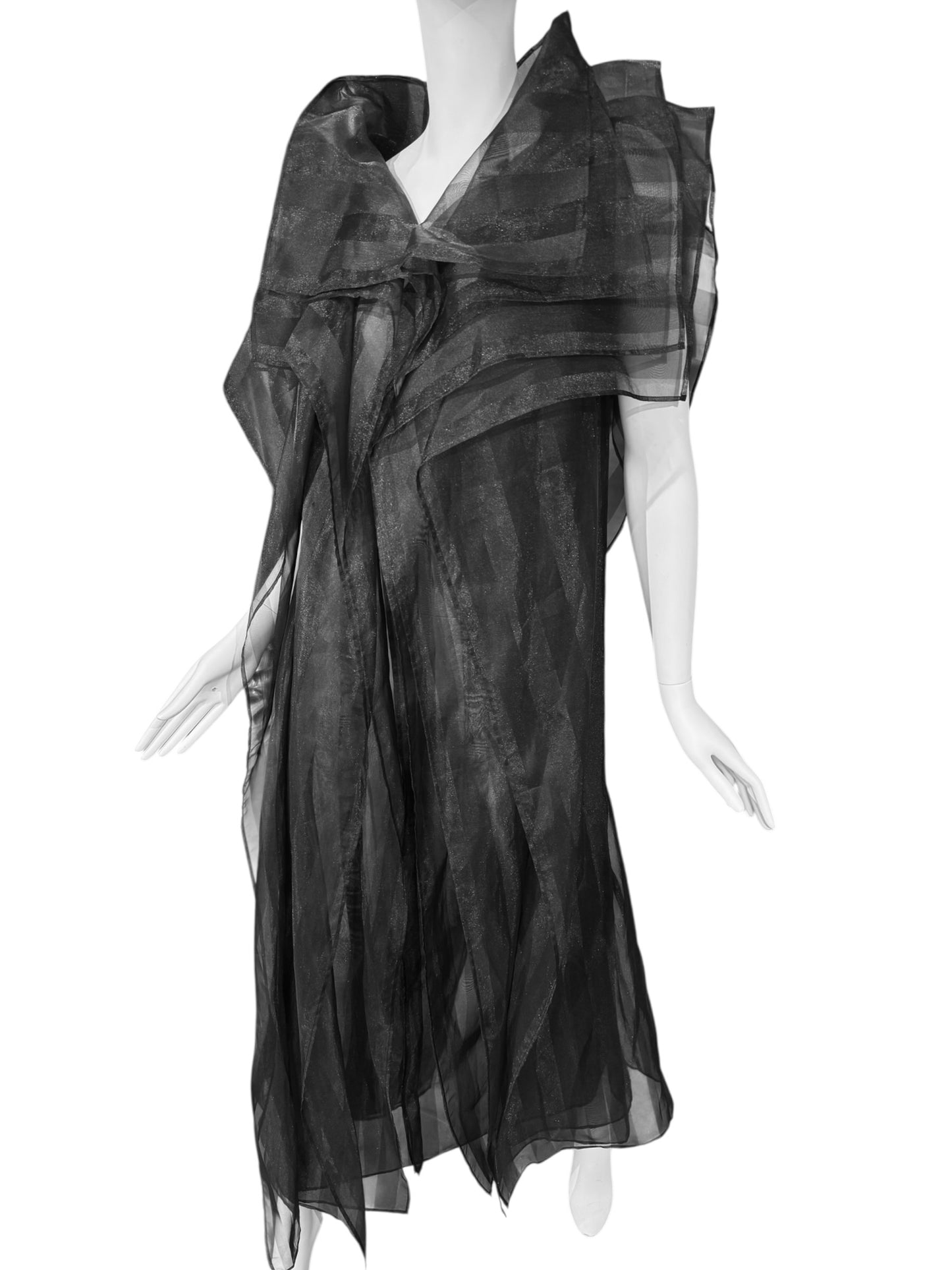 ISSEY MIYAKE FW2009 BY DAI FUJIWARA BLACK PANELS SHEER MAXI DRESS