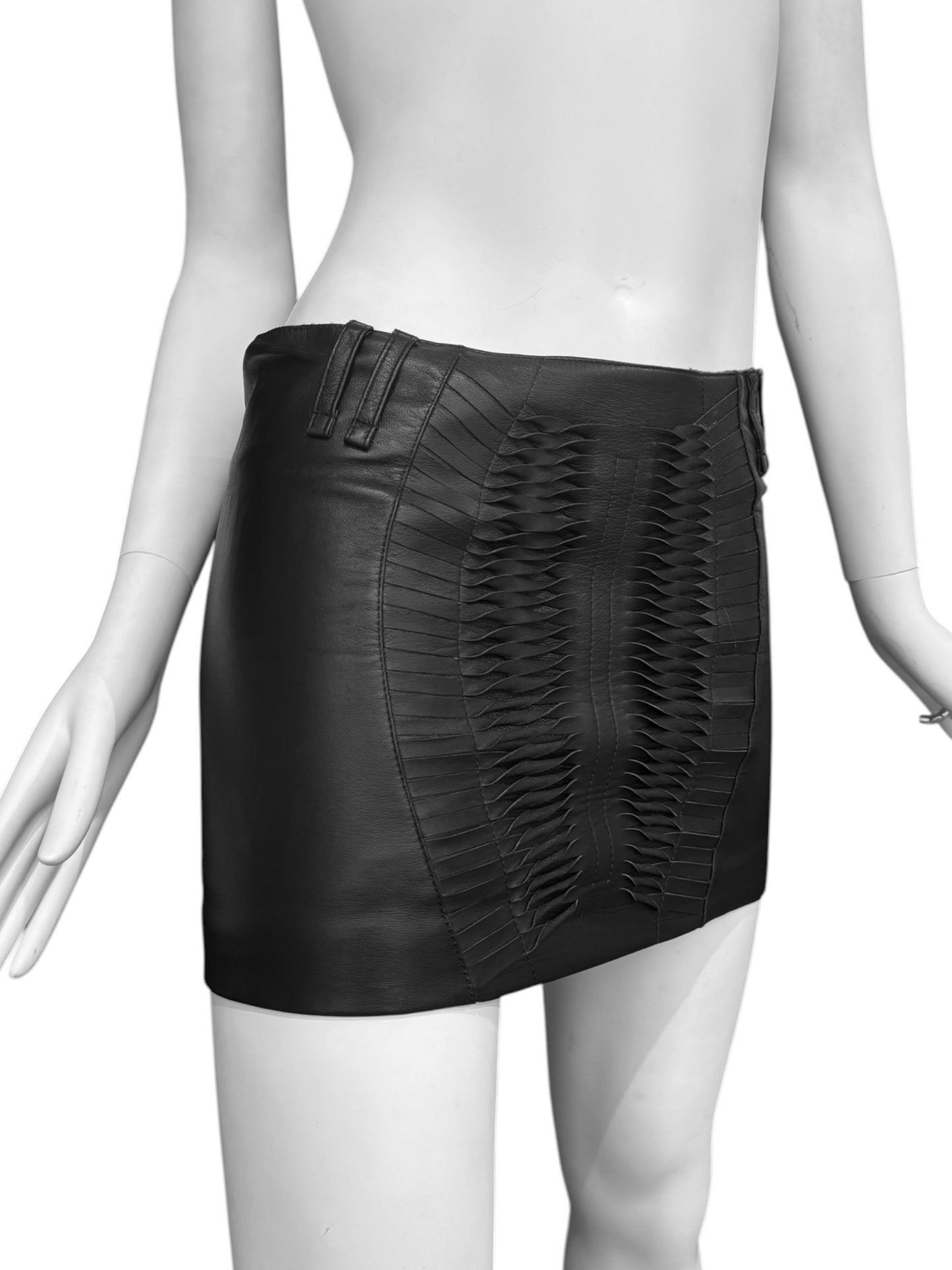PLEIN SUD FW2012 BLACK LEATHER TWISTED MINI SKIRT