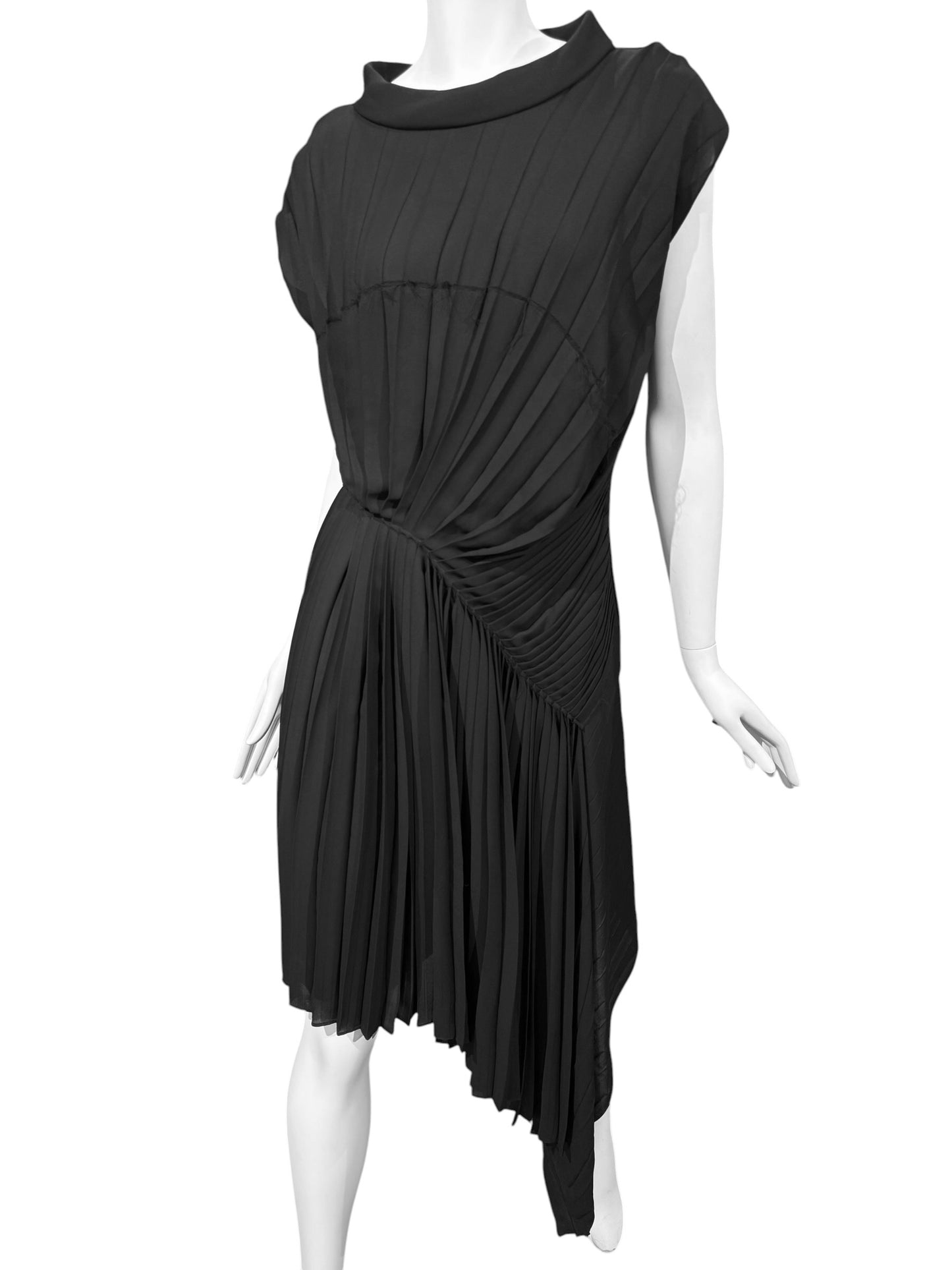 MAISON MARGIELA 2010s BY JOHN GALLIANO BLACK ASYMMETRICAL PLEATED DRESS