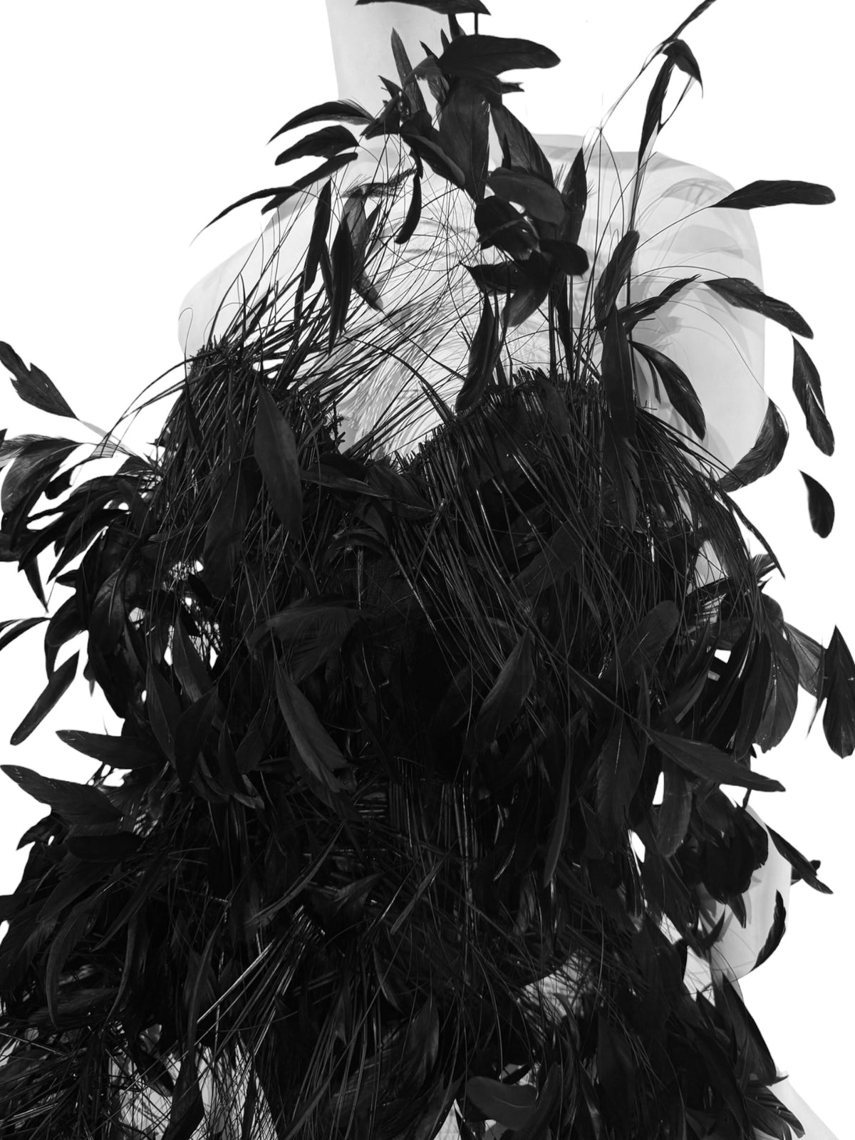 ALEXANDRE VAUTHIER HAUTE COUTURE FW2023 BLACK GOOSE FEATHER CORSET BODYSUIT