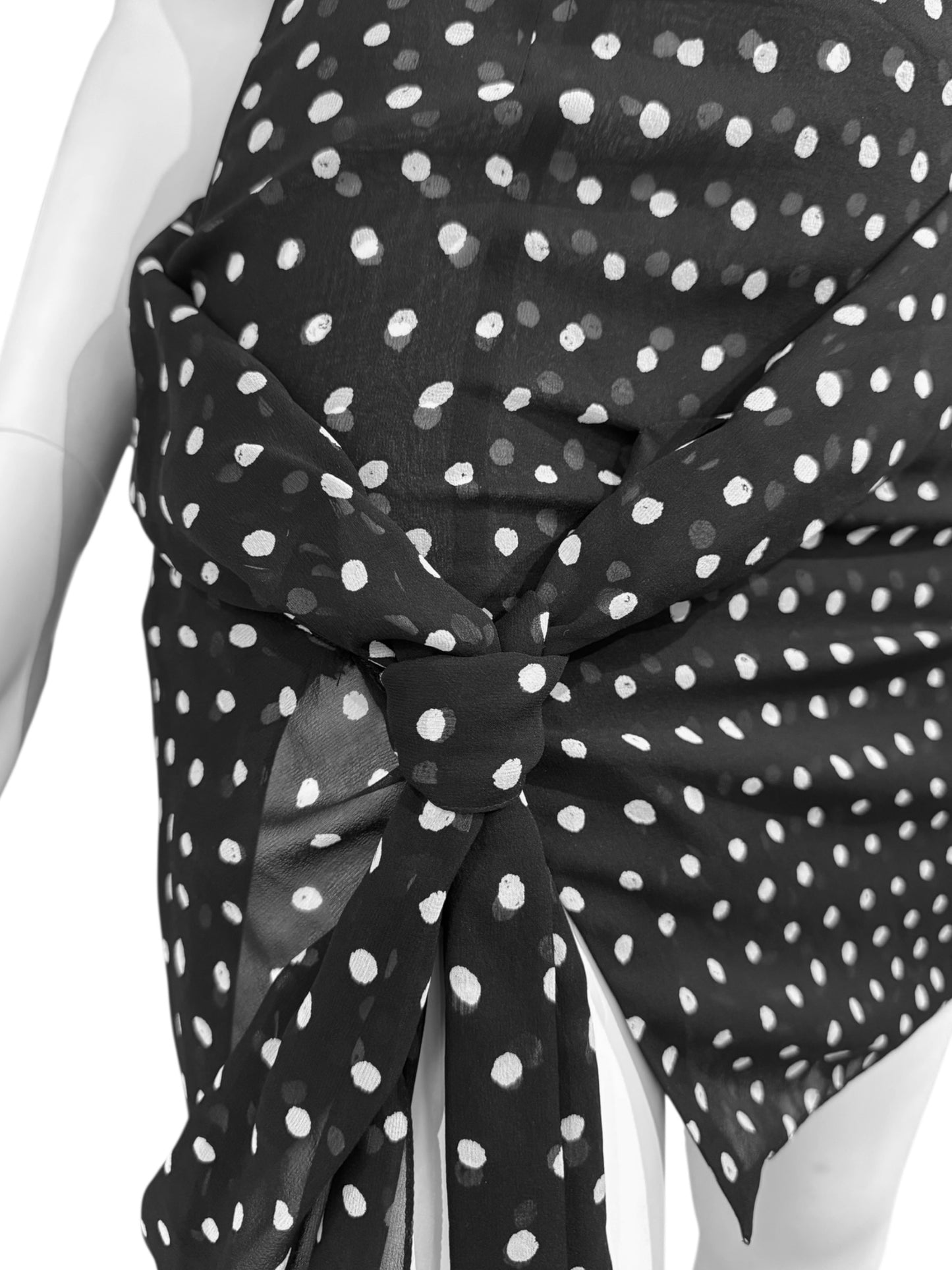 SAINT LAURENT FW2017 BY ANTHONY VACCARELLO BLACK SILK POLKA DOT MINI SKIRT