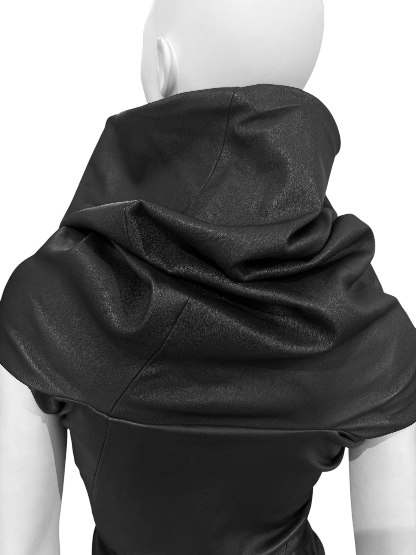 RICK OWENS SS2024 «LIDO» BLACK LEATHER DRAPED TANK TOP