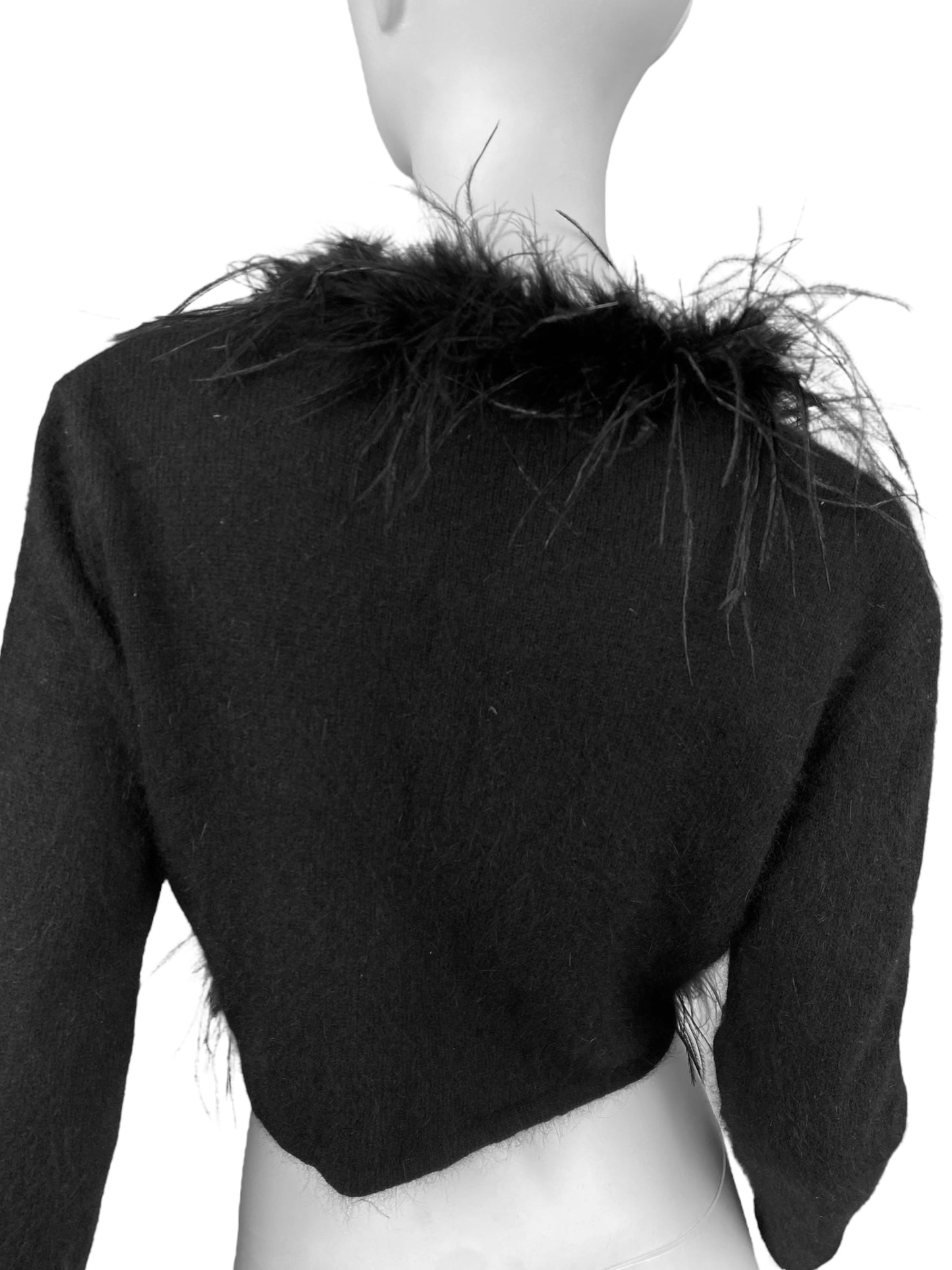 2000s BLACK ANGORA OSTRICH FEATHERS CARDIGAN