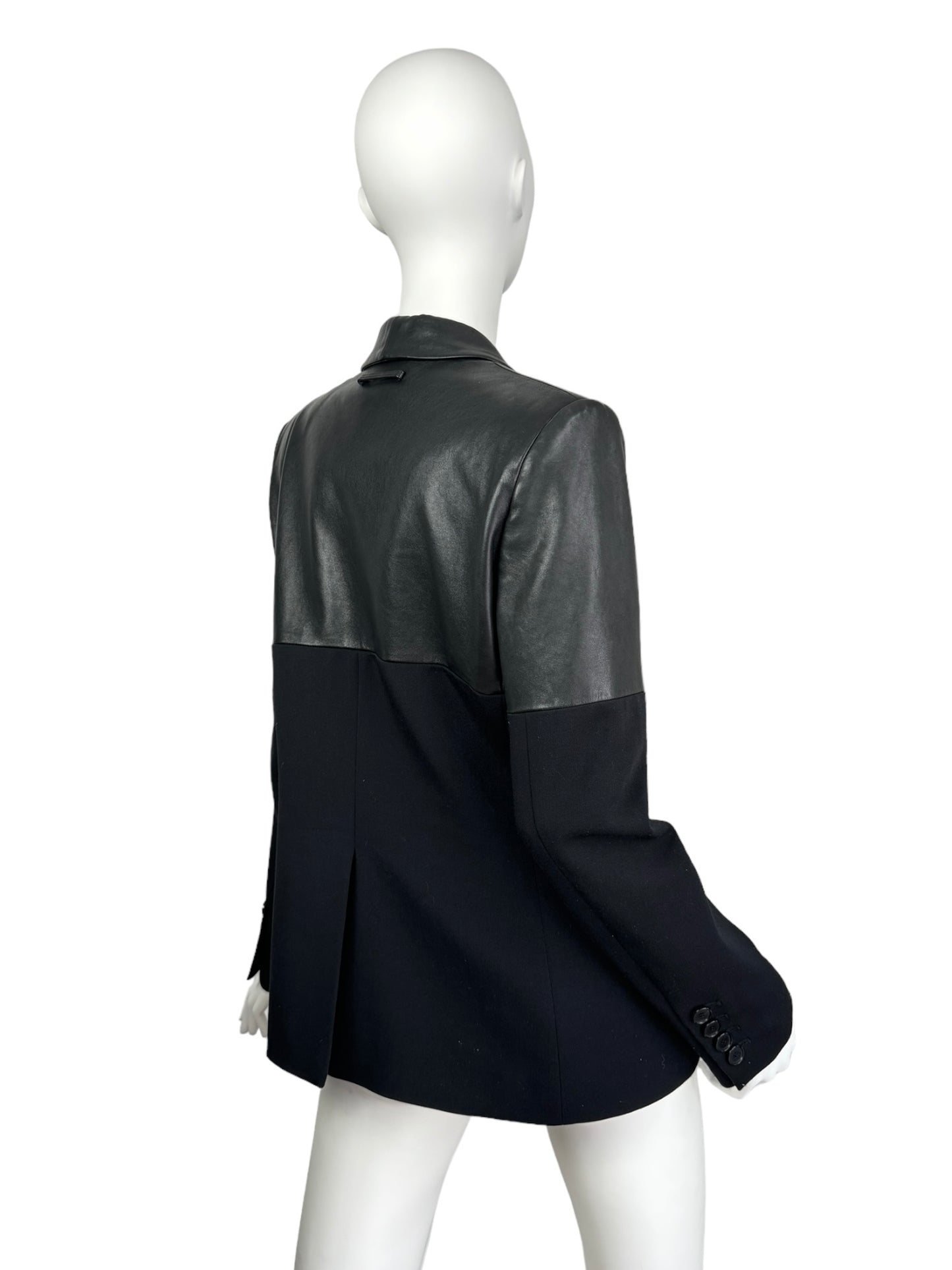 JEAN-PAUL GAULTIER 2000s BLACK LEATHER & WOOL BLAZER