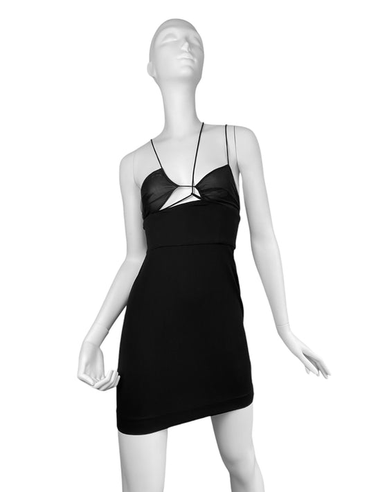 NENSI DOJAKA SS2023 BLACK ASYMMETRICAL STRAPS MINI DRESS