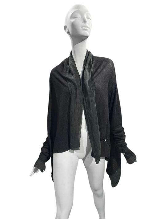 MARC LE BIHAN 2000s BLACK WOOL EXTRA LONG SLEEVES BUTTONS CARDIGAN