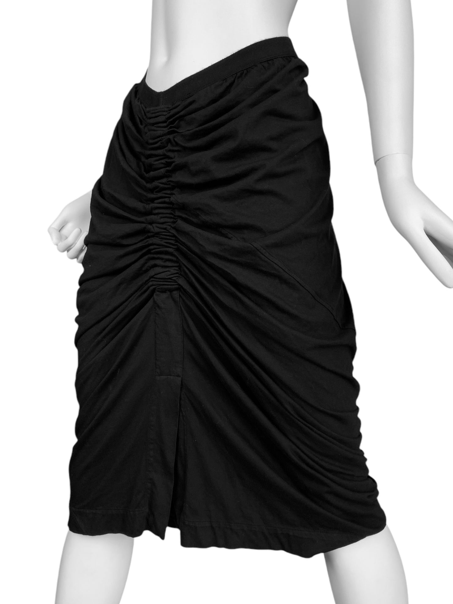 RICK OWENS DRKSHDW 2010s BLACK GATHERED MIDI SKIRT