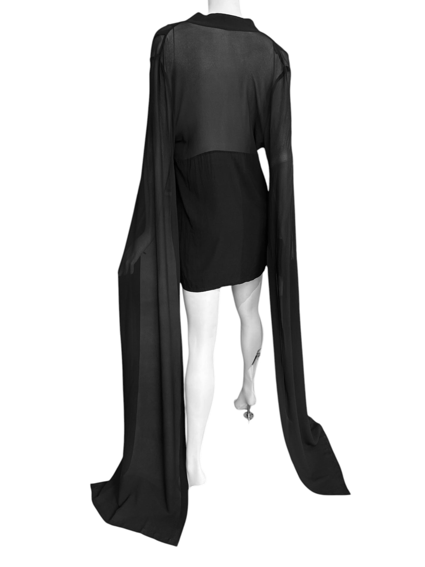 ANN DEMEULEMEESTER SS2013 BLACK SILK MAXI SLEEVES MINI DRESS