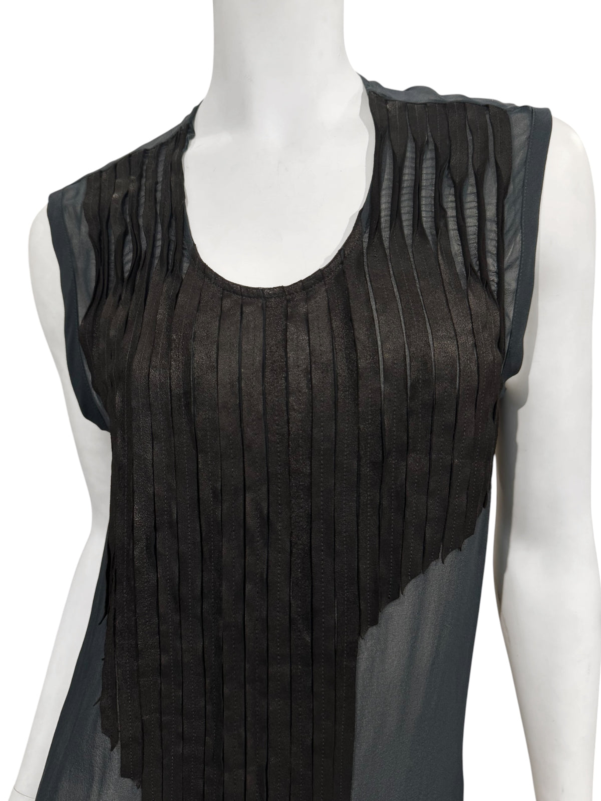 ILARIA NISTRI 2010s NAVY & BLACK SILK & LEATHER TANK TOP