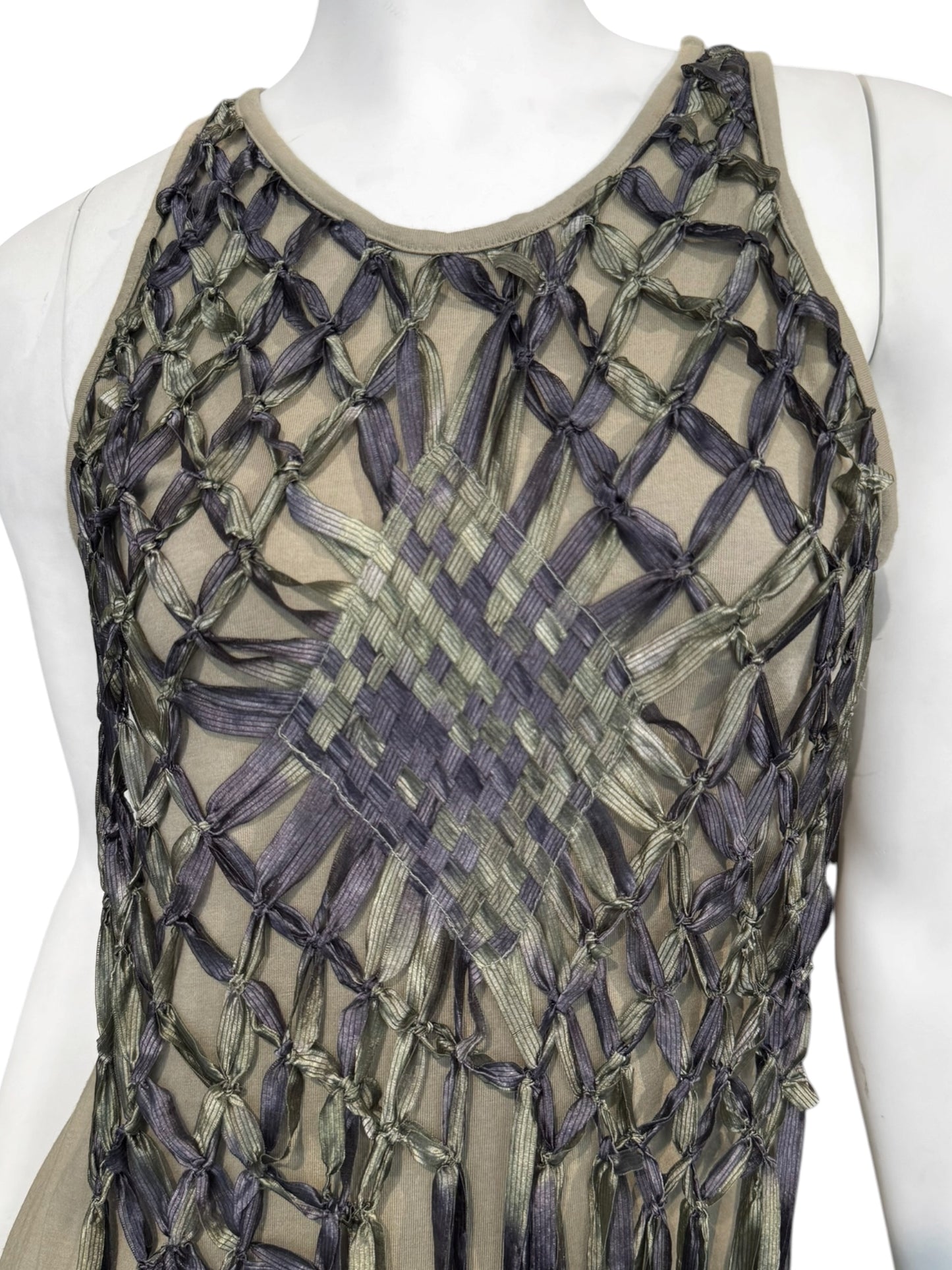 DIOR SS2003 BY JOHN GALLIANO COTTON & SILK KNOTTED FRINGE MAXI DRESS