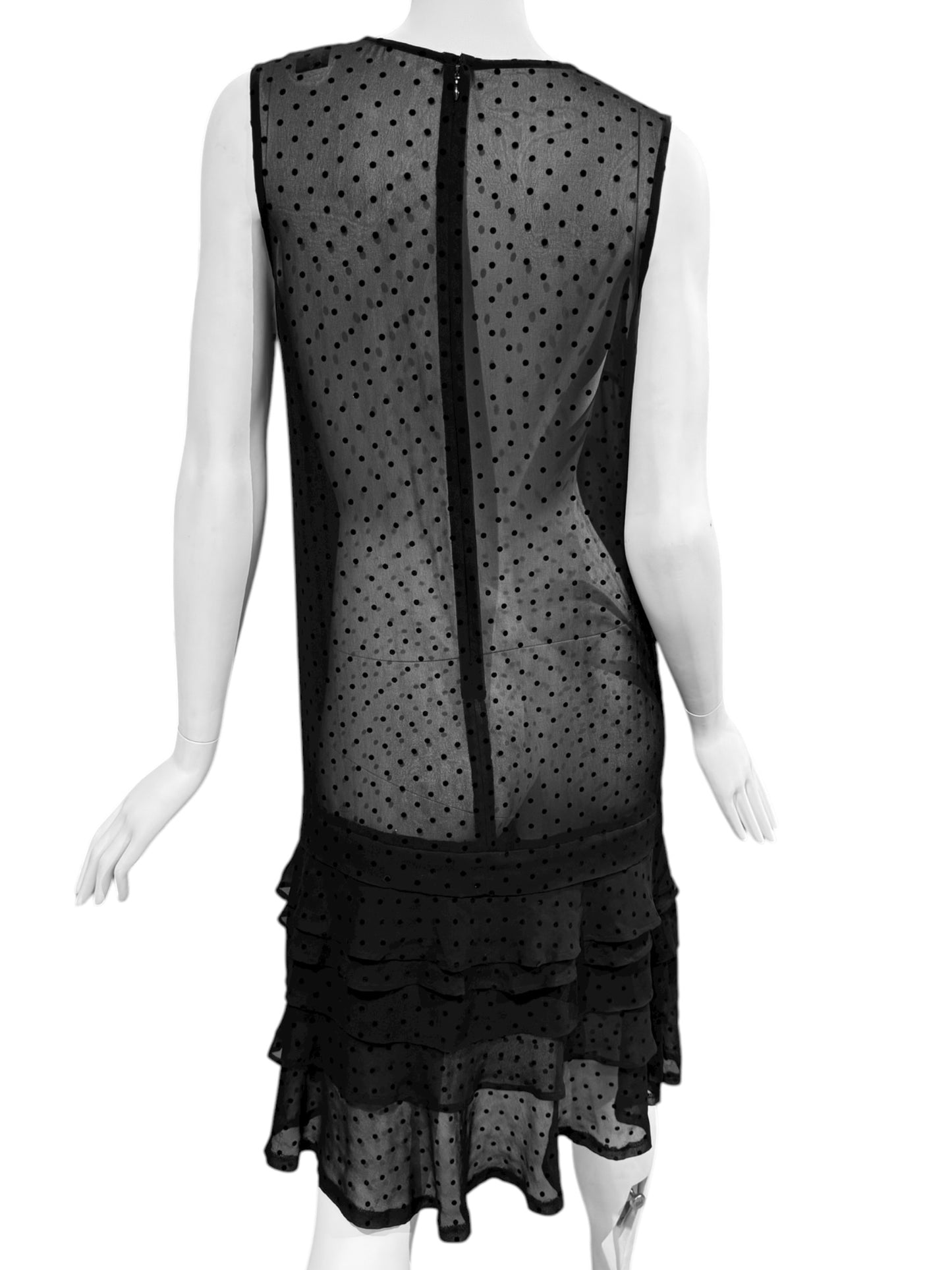 COMME DES GARÇONS TRICOT 2000s BLACK SHEER POLKA DOT RUFFLES HEM MIDI DRESS