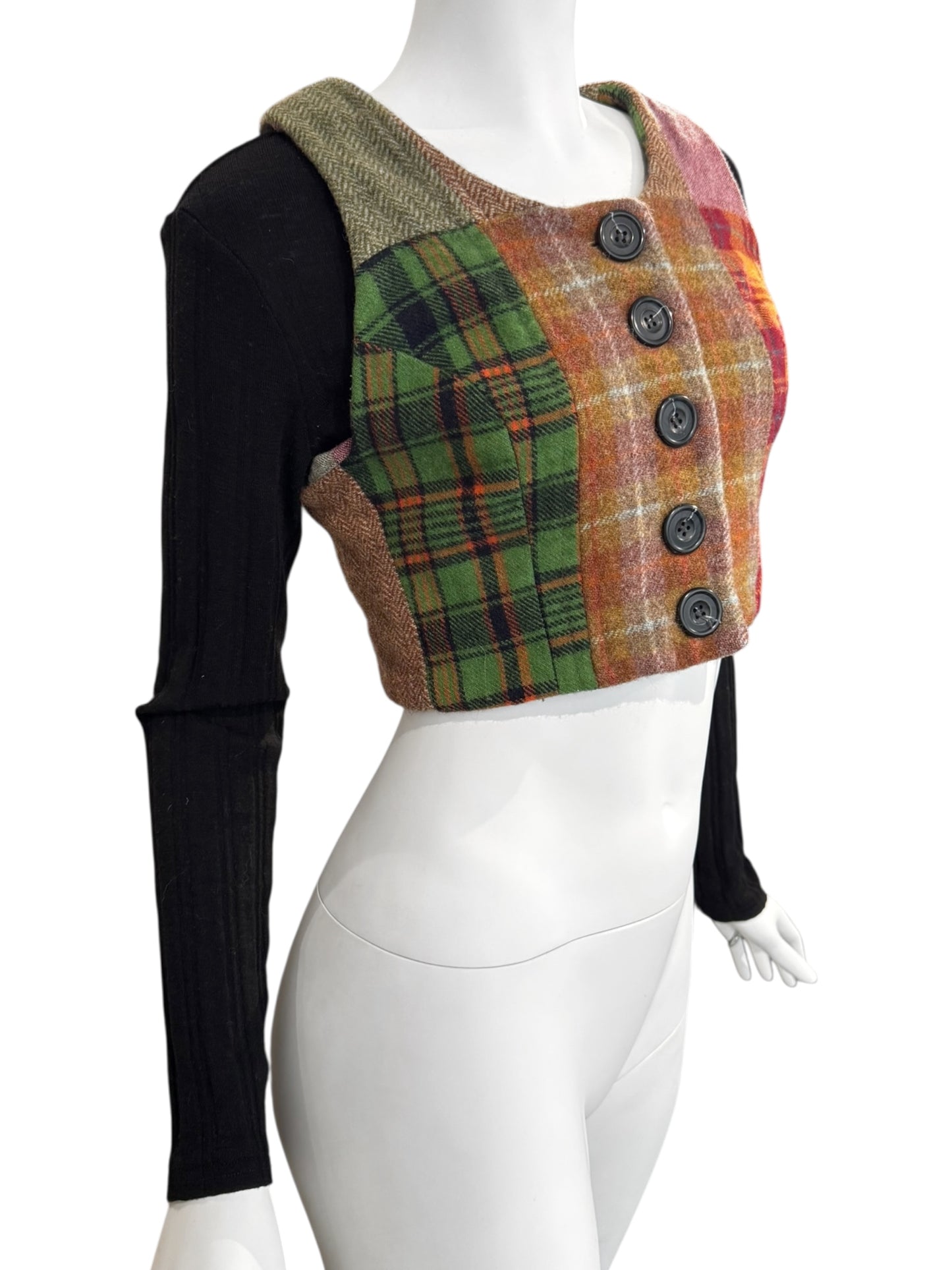 D&G 1990s COLORFUL TARTAN CROP CARDIGAN