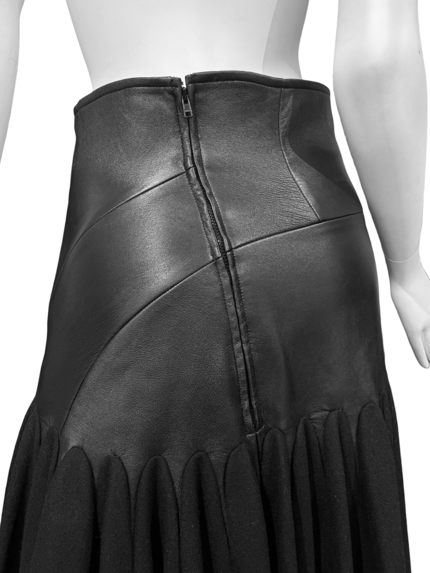 YOHJI YAMAMOTO FW2018 BLACK LEATHER & WOOL SKIRT
