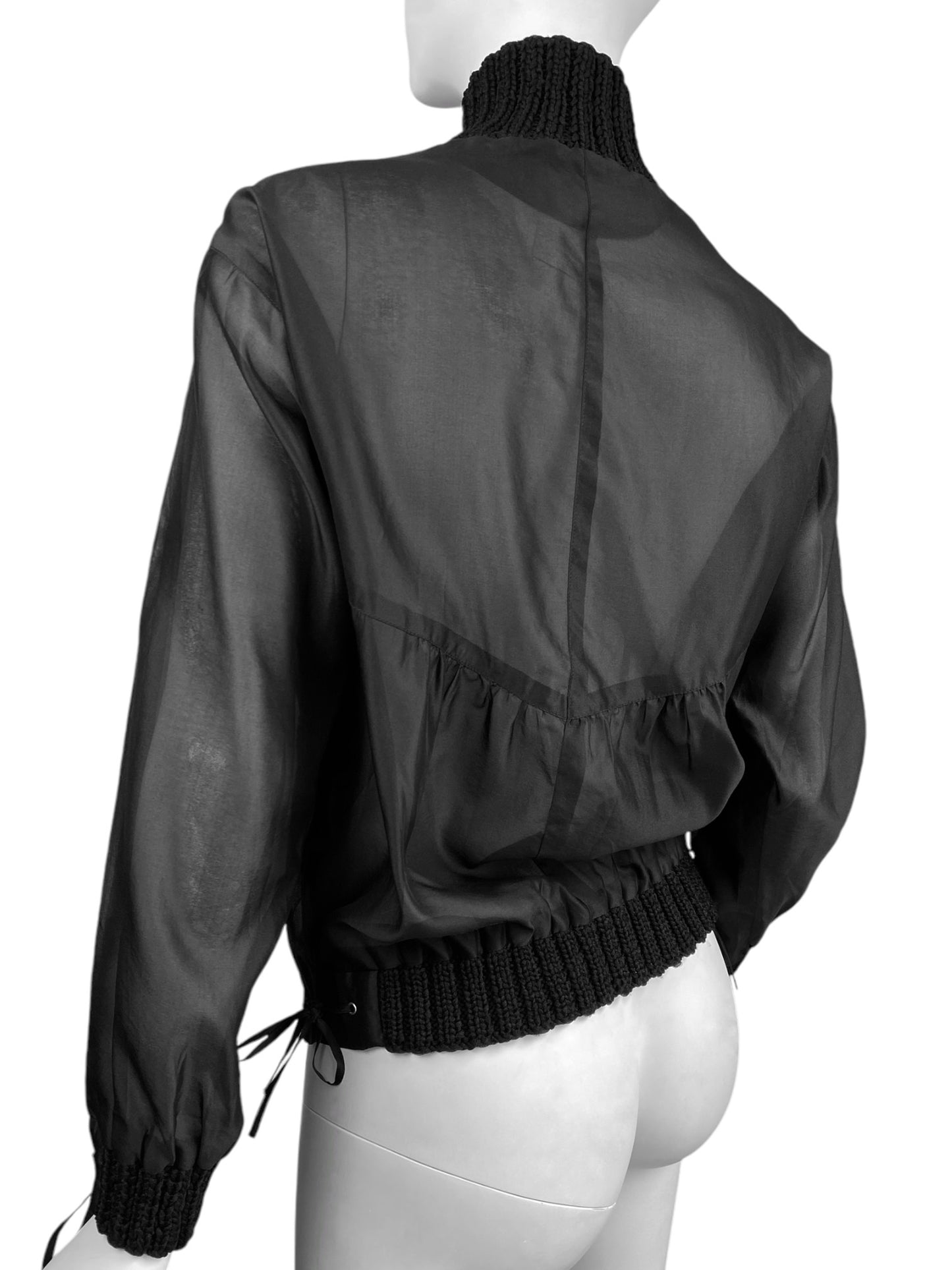 SONIA RYKIEL 2000s BLACK SILK BLEND SHEER BOMBER