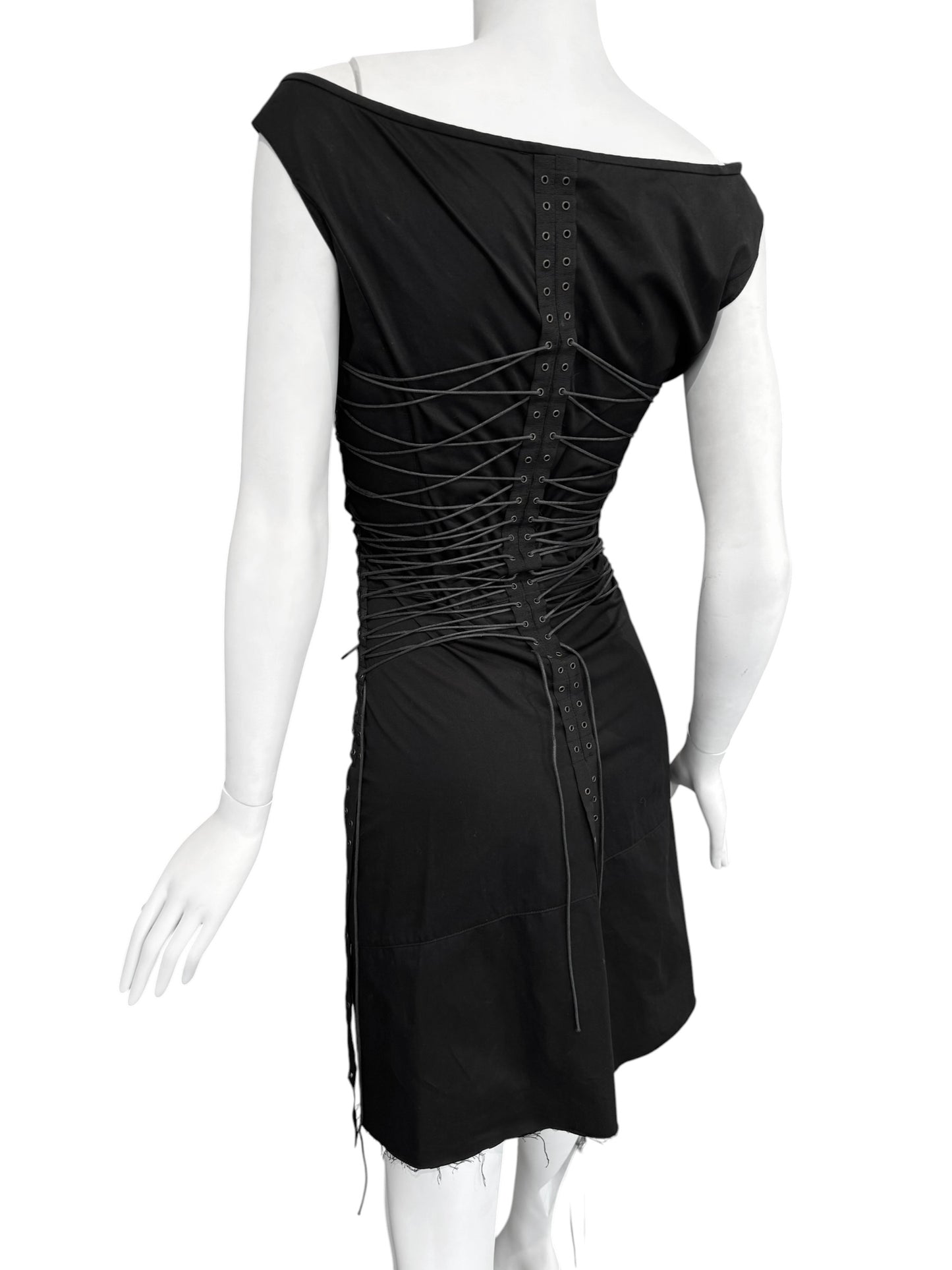 PLEIN SUD SS2003 BLACK LACE-UP BONDAGE MIDI DRESS