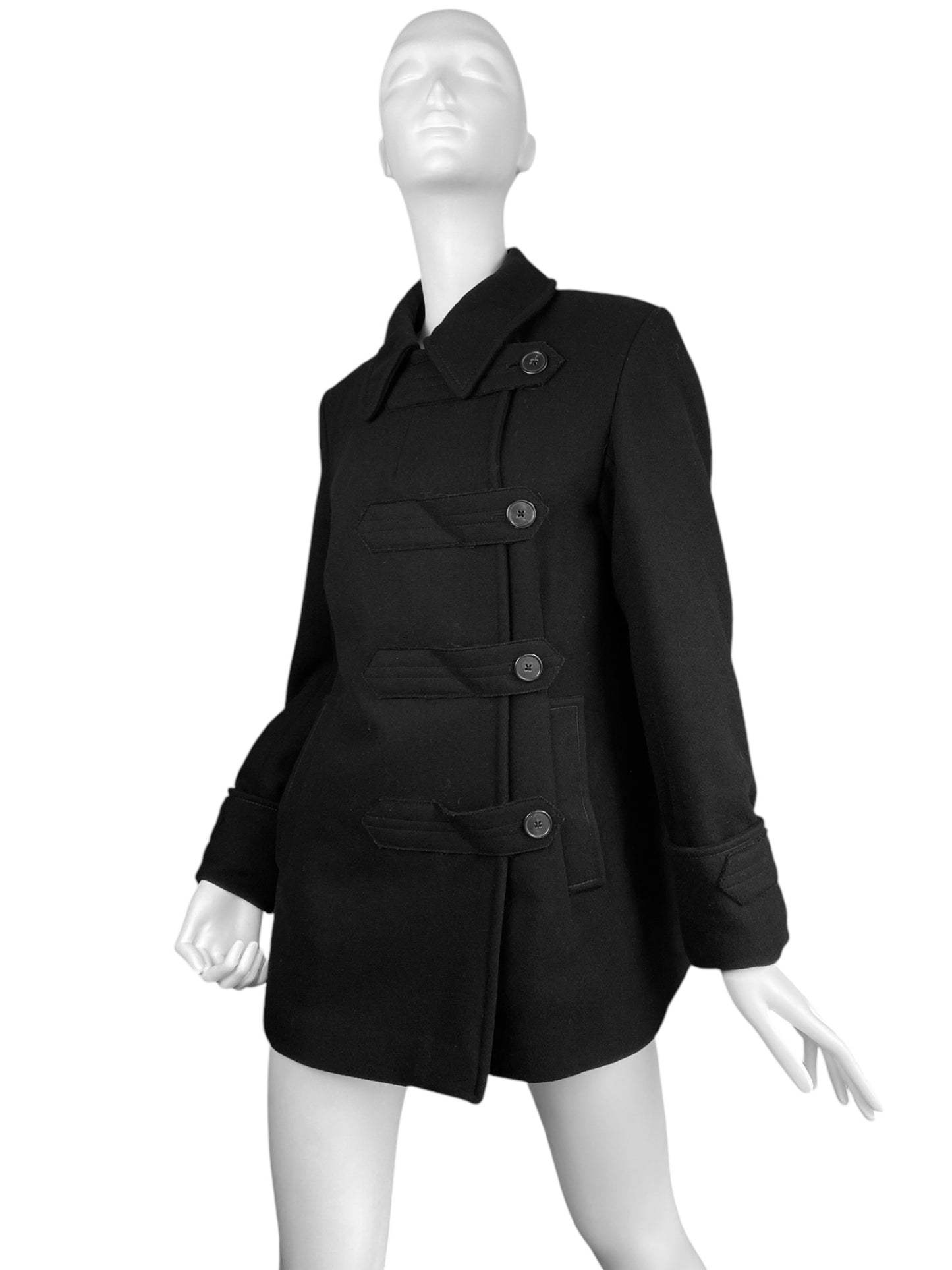 JIL SANDER FW2005 BLACK WOOL ASYMMETRICAL PEACOAT