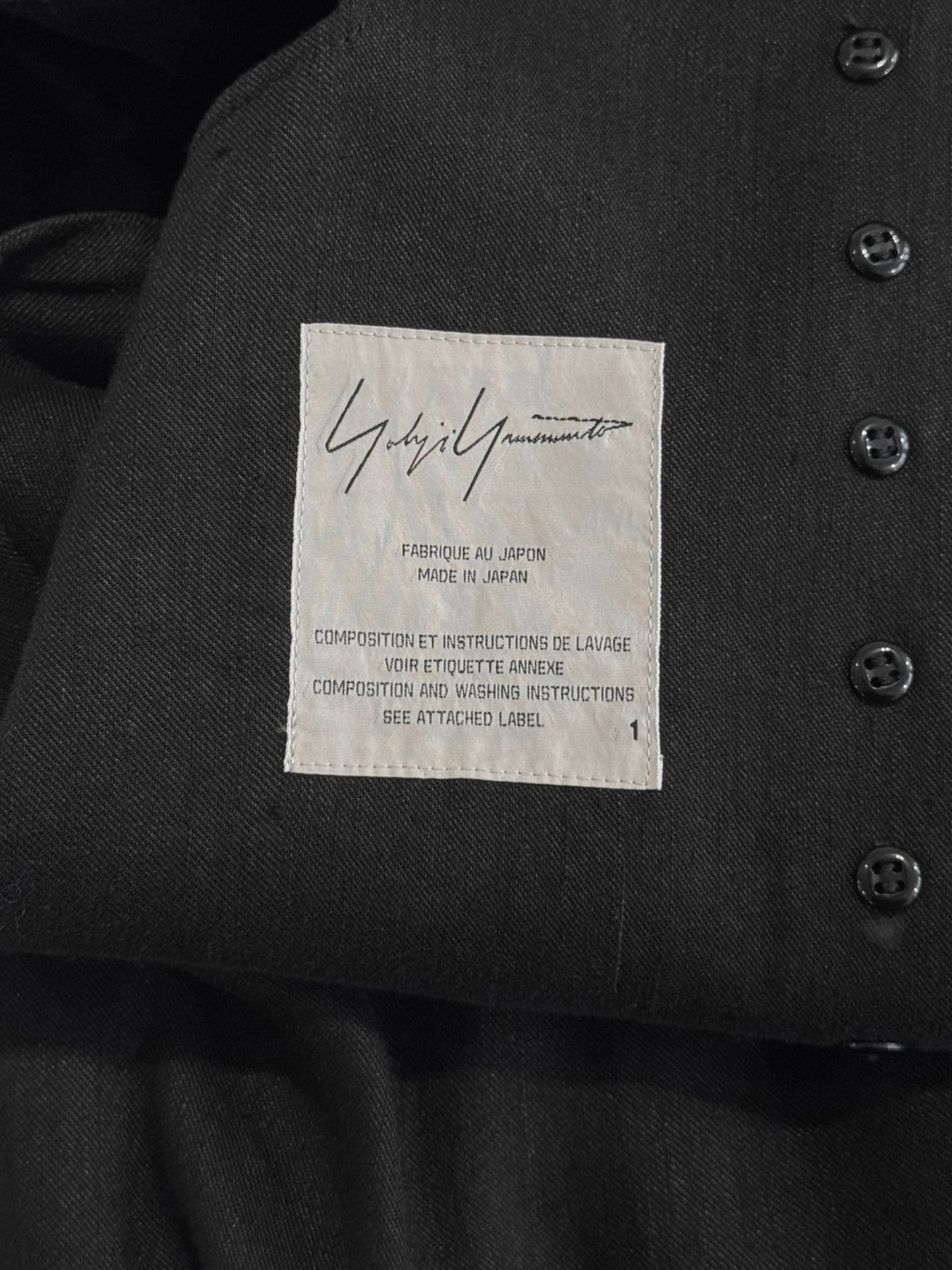 YOHJI YAMAMOTO SS2019 BLACK LINEN DOUBLE BREASTED CUT OUT MAXI DRESS