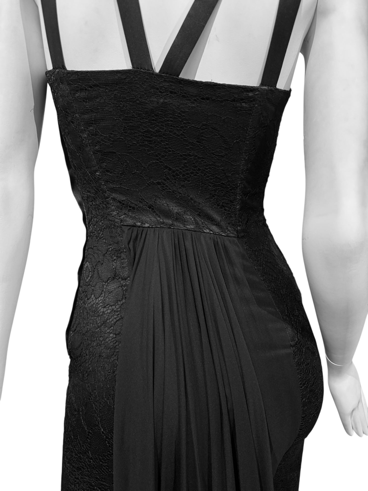 DOLCE & GABBANA FW2017 BLACK LACE & SILK DOUBLE STRAP MAXI DRESS