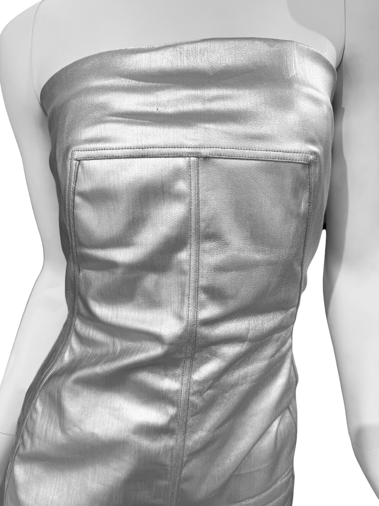 RICK OWENS FW2022 SILVER COATED BUSTIER MINI DRESS