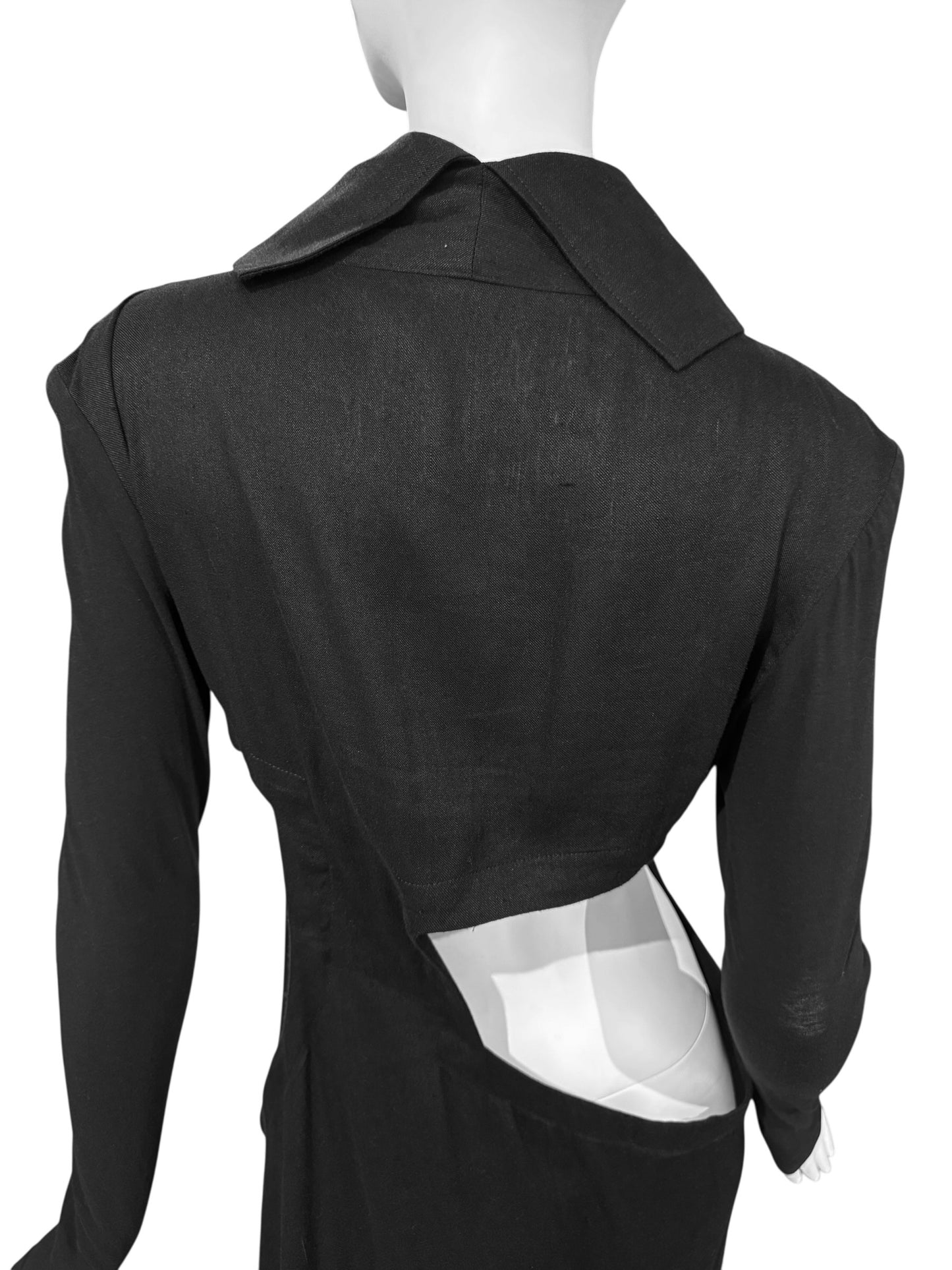 YOHJI YAMAMOTO SS2019 BLACK LINEN DOUBLE BREASTED CUT OUT MAXI DRESS